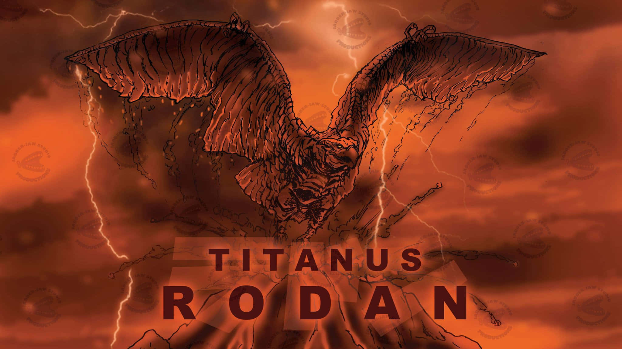 Rodan, colossal winged titan, stormy orange sky, Full HD Desktop Wallpaper