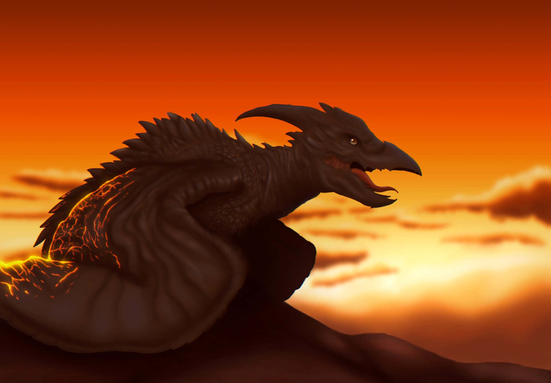 Rodan, dark dragon, glowing orange scales, Full HD Desktop Wallpaper