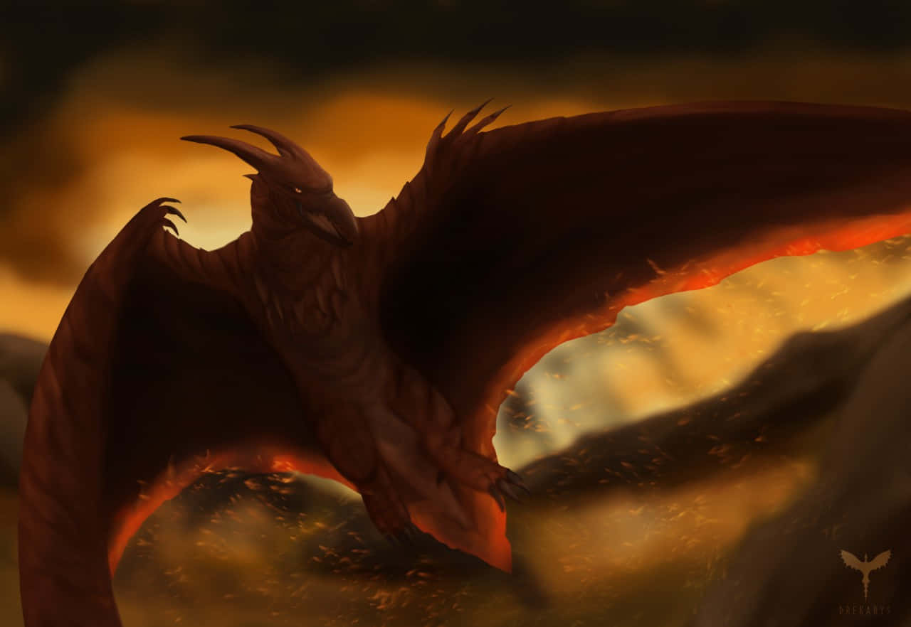 Rodan, red dragon, glowing wings, HD Desktop Wallpaper
