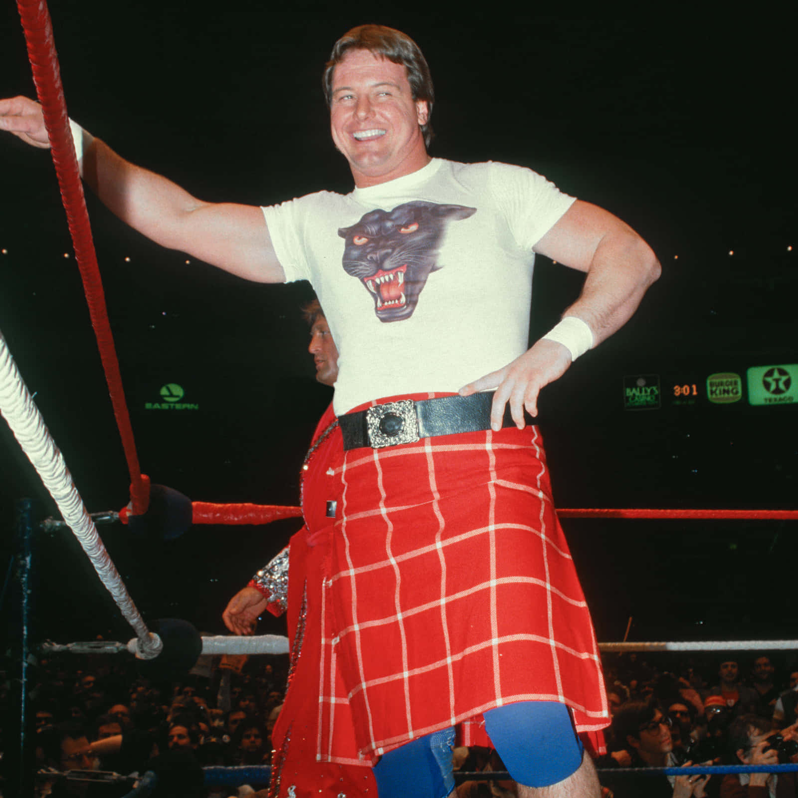 Roddy Piper, red plaid kilt, panther shirt, HD Desktop Wallpaper
