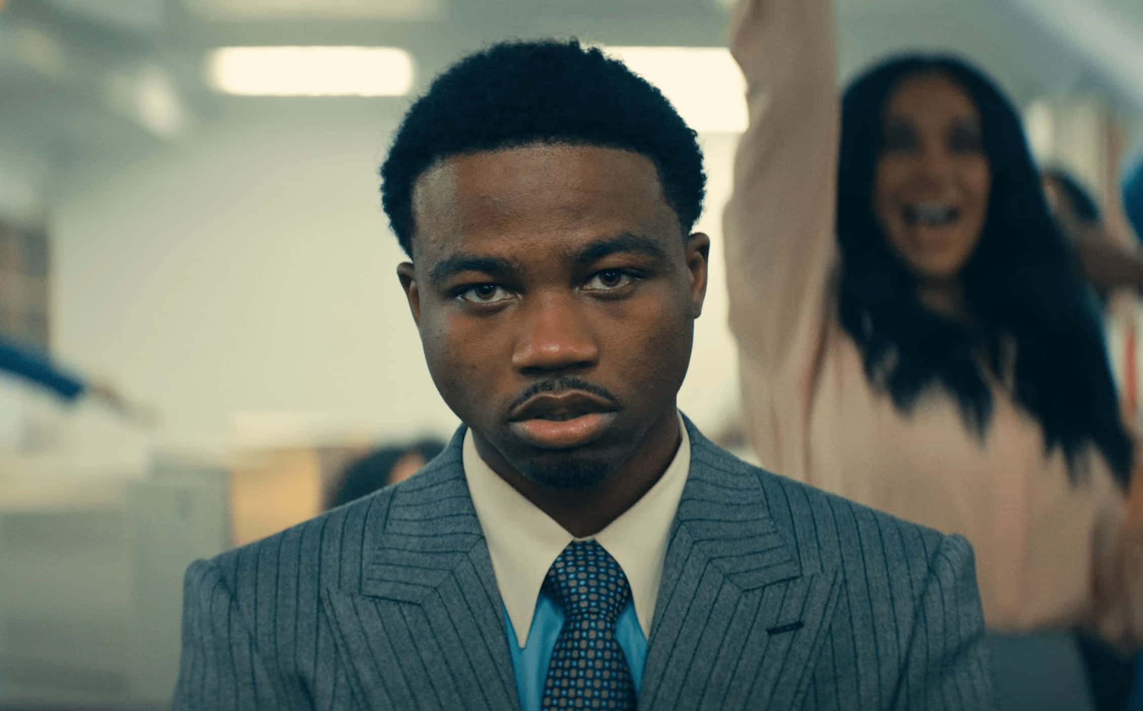 Roddy Ricch, pinstripe suit, bright office, Full HD Desktop Wallpaper