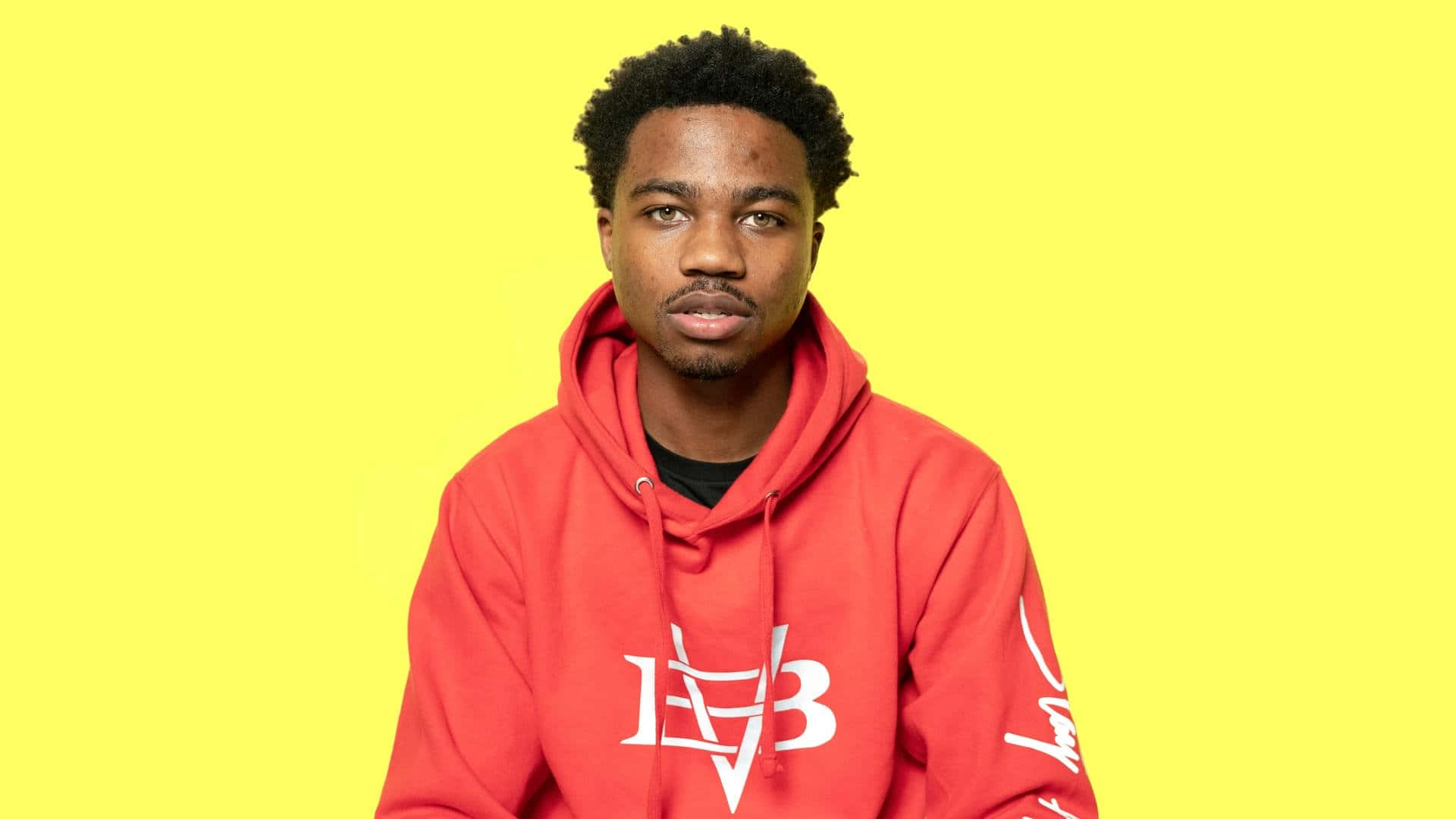 Roddy Ricch, red hoodie, white logo, Full HD Desktop Wallpaper