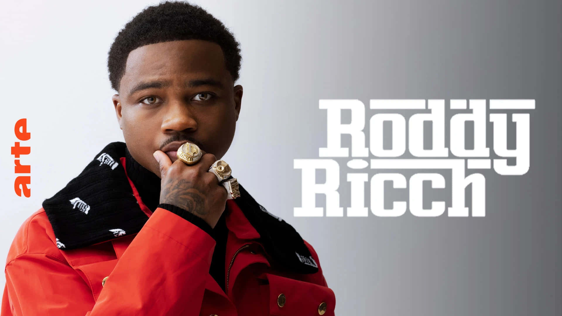 Roddy Ricch, red jacket, gold rings, Full HD Desktop Wallpaper