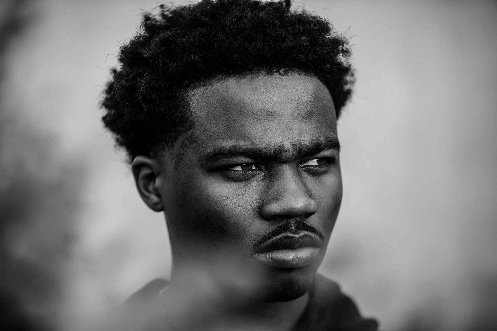 Roddy Ricch, black and white portrait, curly hair, Full HD Desktop Wallpaper