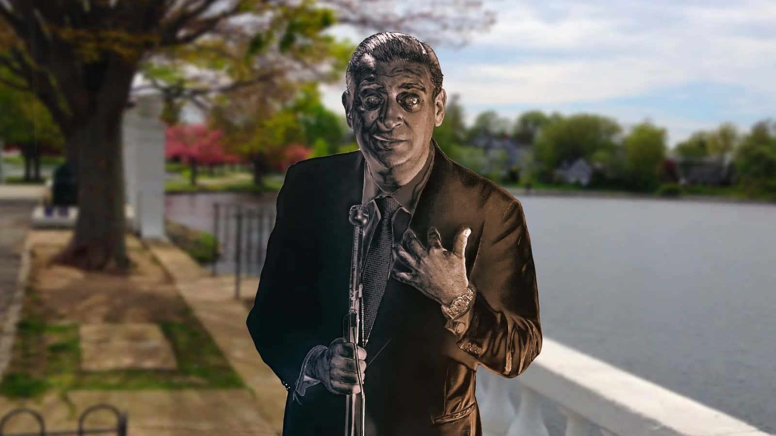 Rodney Dangerfield, suit, microphone, HD Desktop Wallpaper
