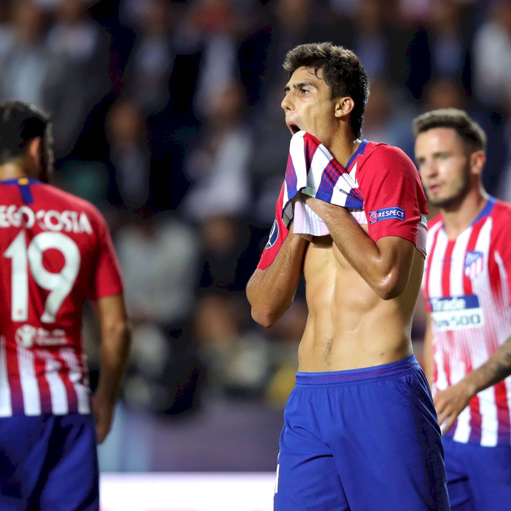 Rodrigo Hernández Cascante, red and blue stripes, shirtless, Full HD Desktop Wallpaper