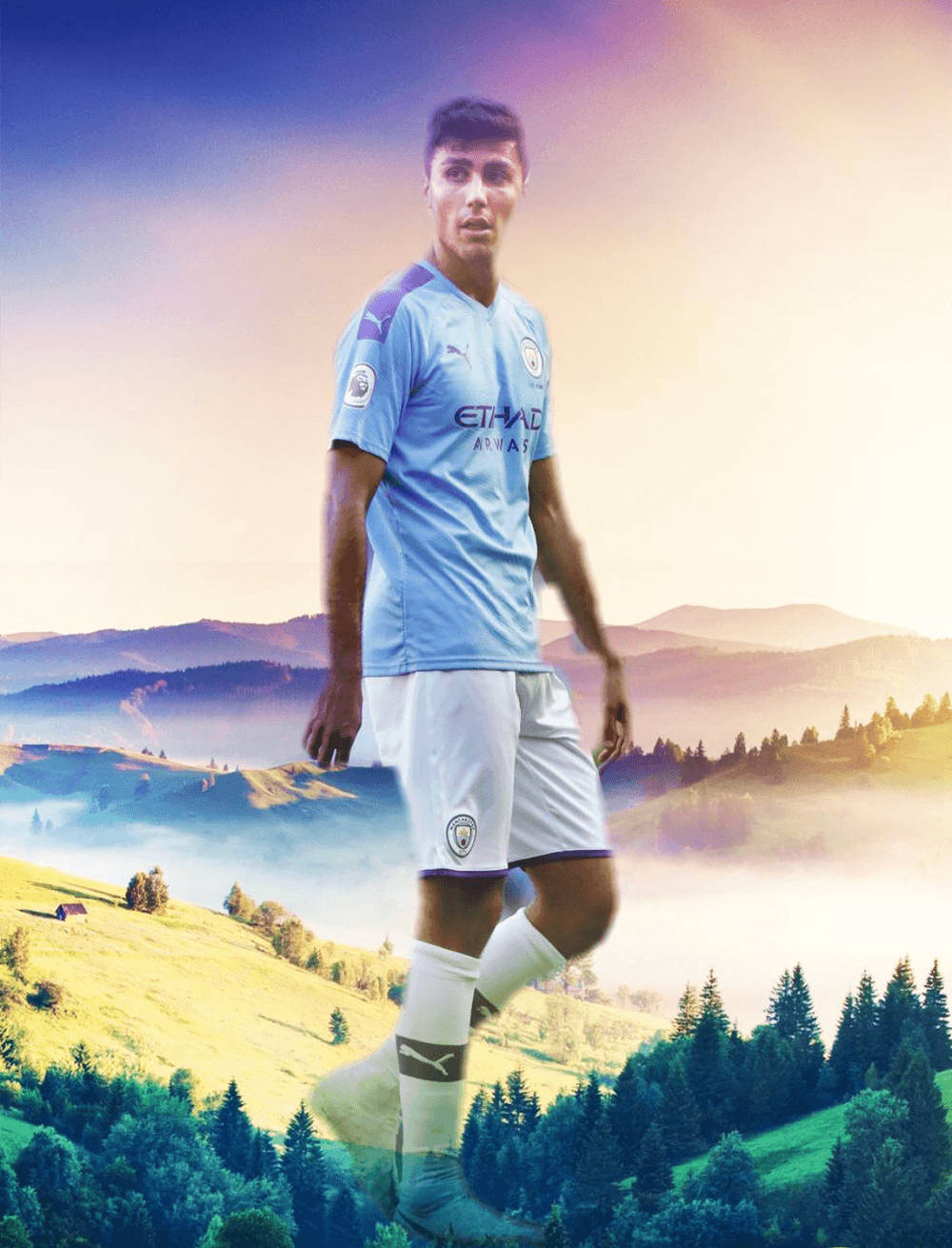 Rodrigo Hernández Cascante, light blue jersey, misty mountain range, HD Phone Wallpaper