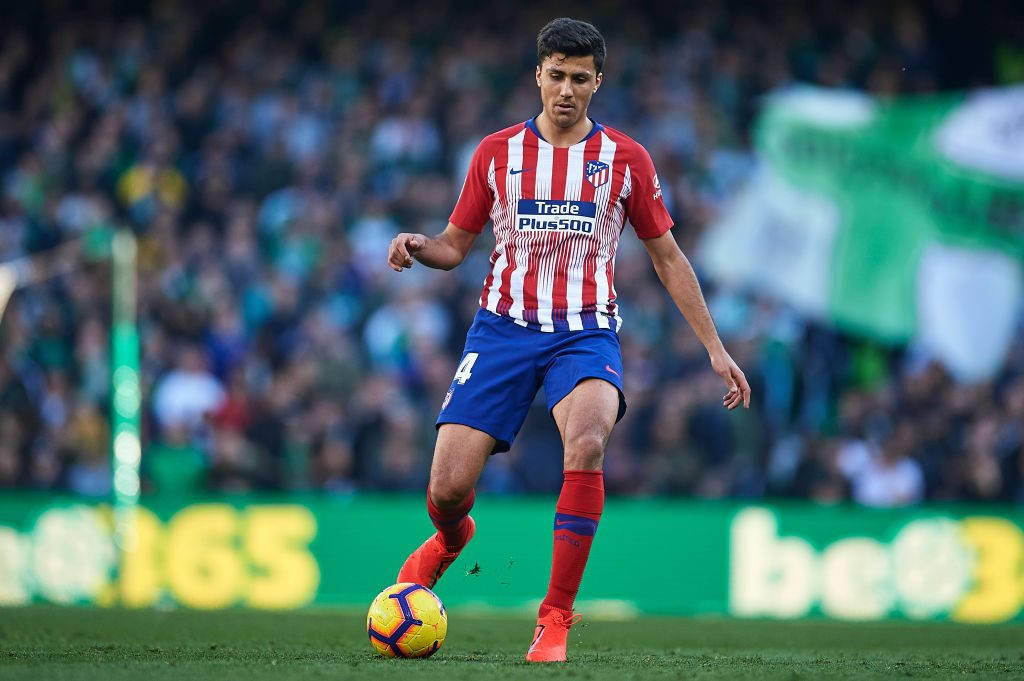 Rodrigo Hernández Cascante, red and white striped jersey, colorful ball, SD Desktop Wallpaper