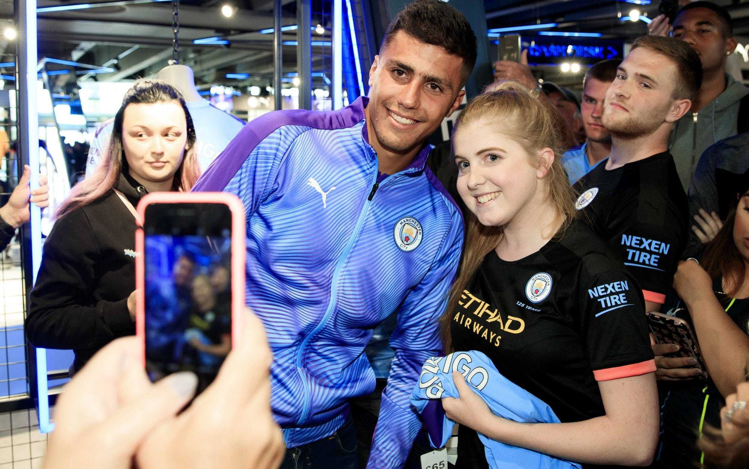 Rodrigo Hernández Cascante, blue striped jacket, young fan, Full HD Desktop Wallpaper