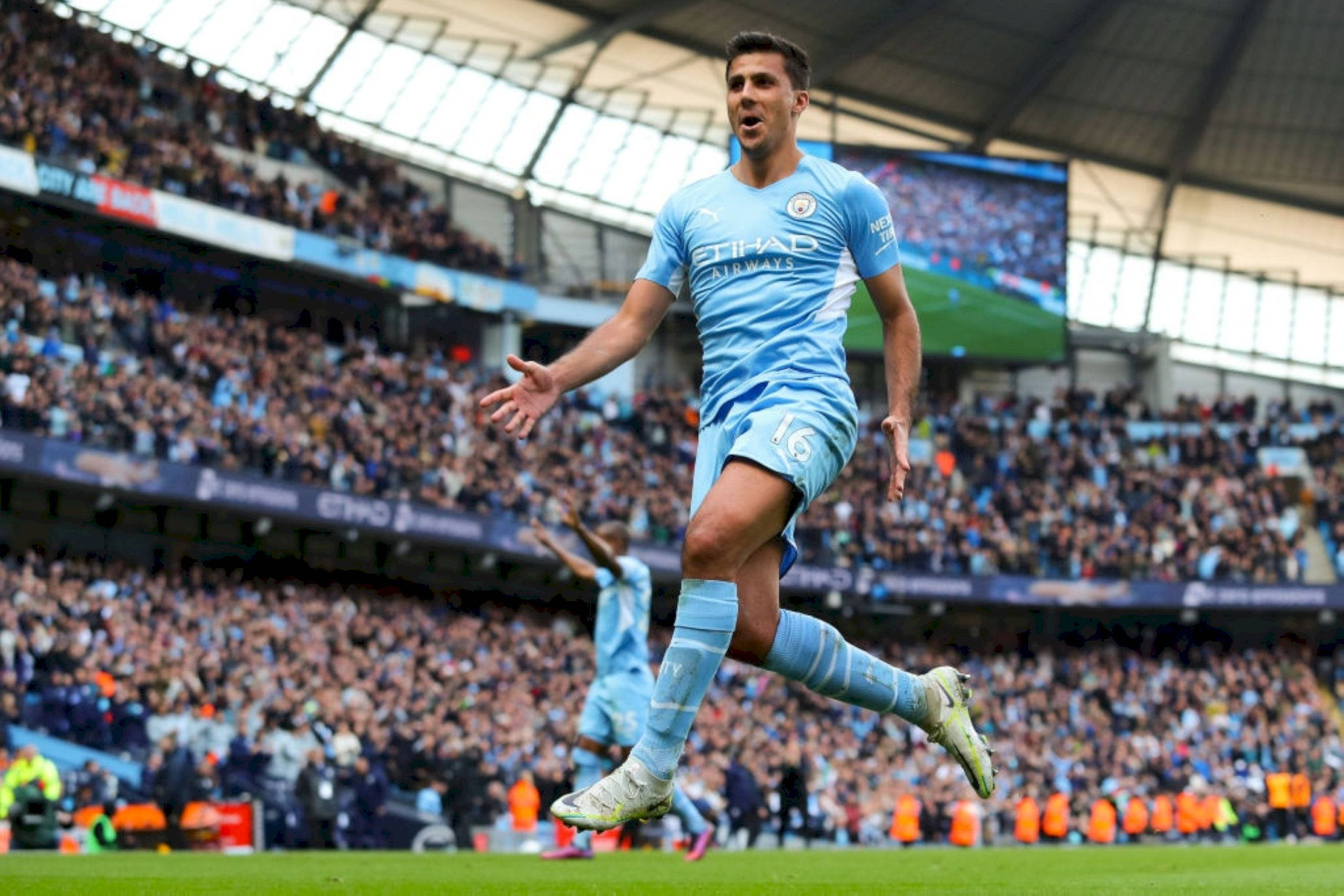 Rodrigo Hernández Cascante, light blue kit, sunlit pitch, Full HD Desktop Wallpaper
