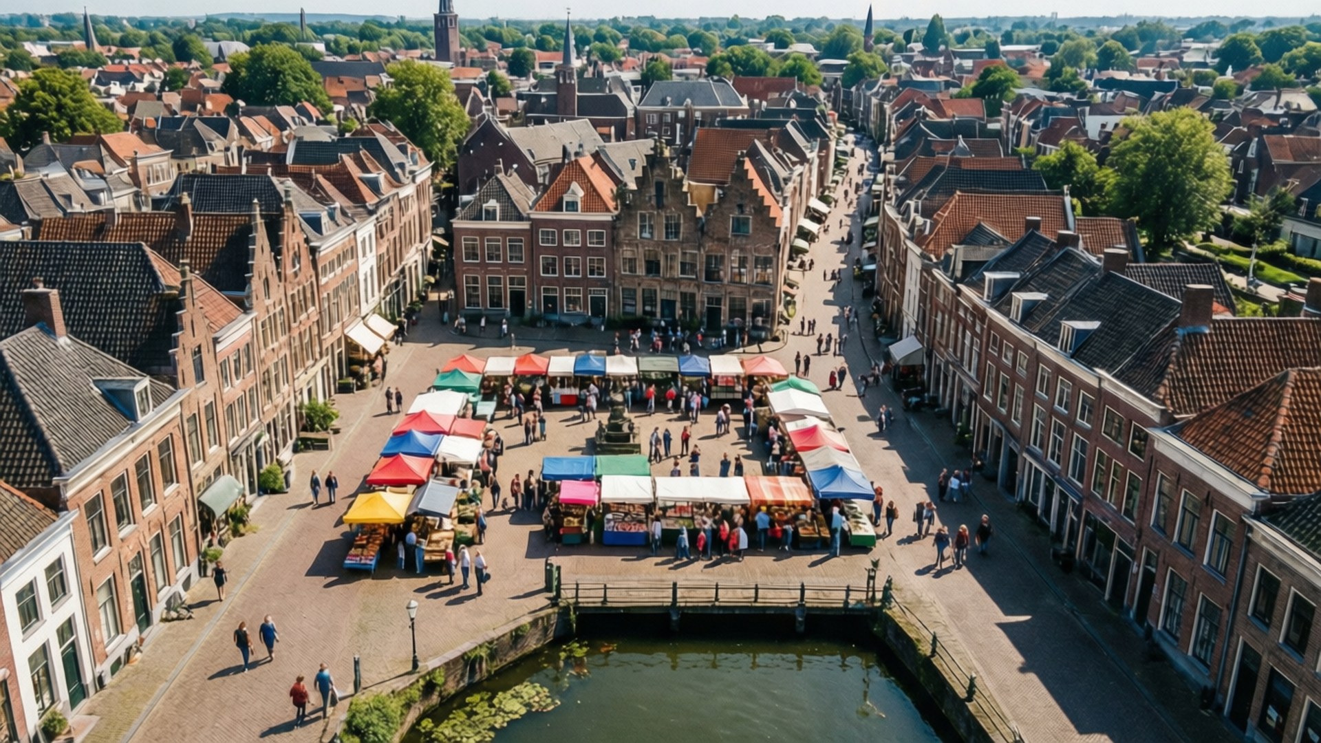 Roermond, city center, aerial view, Full HD Desktop Wallpaper