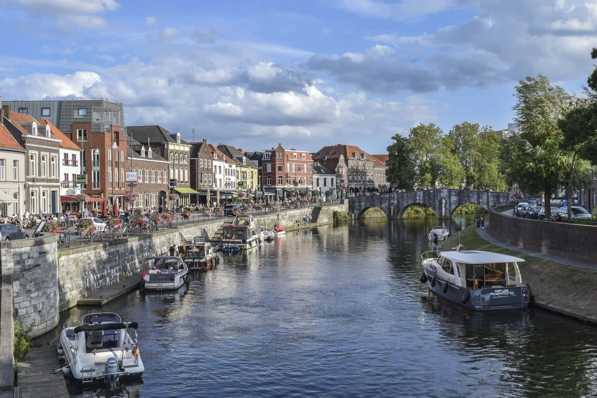 Roermond, river view, stone bridge, HD Desktop Wallpaper