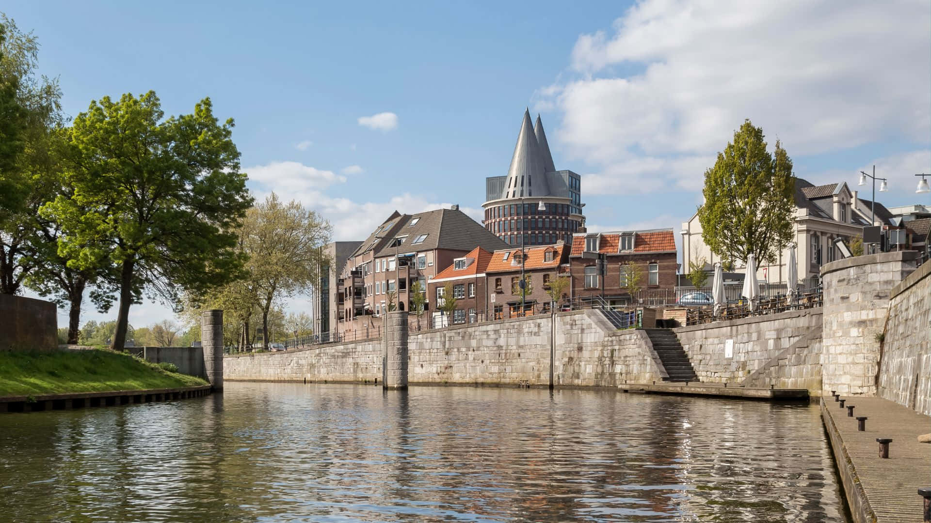 Roermond, riverfront, canal, Full HD Desktop Wallpaper