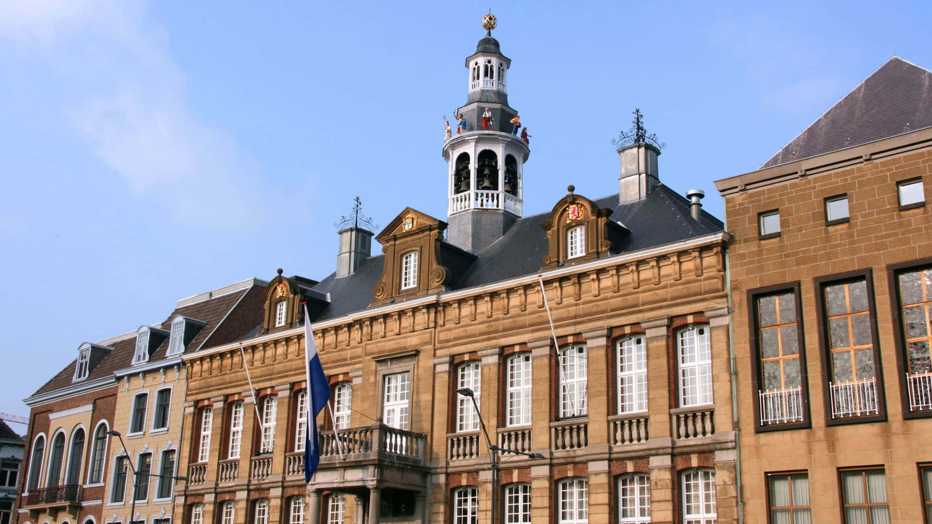 Roermond, historical town hall, clock tower, Full HD Desktop Wallpaper
