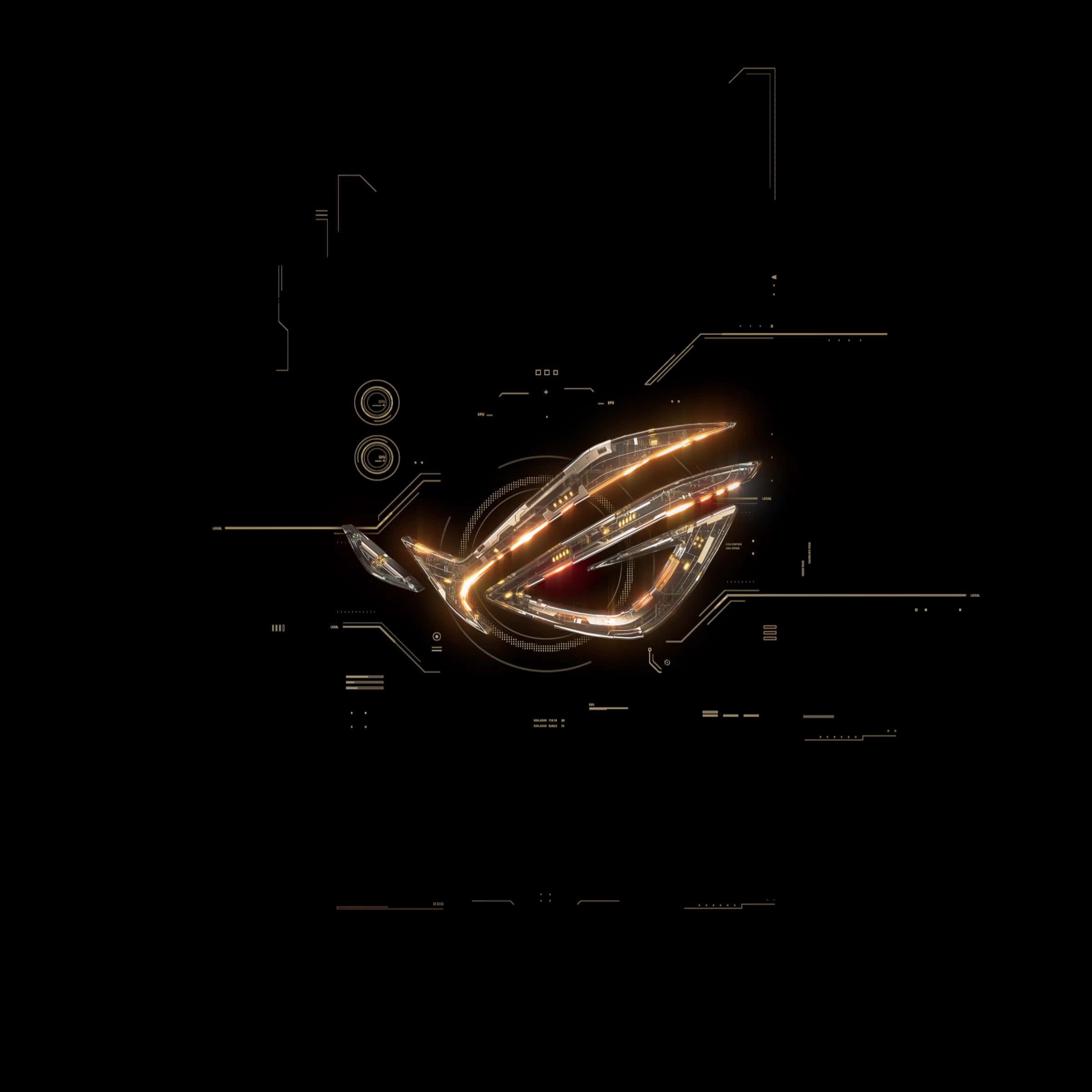 ROG logo, golden, glowing, Full HD Desktop Wallpaper