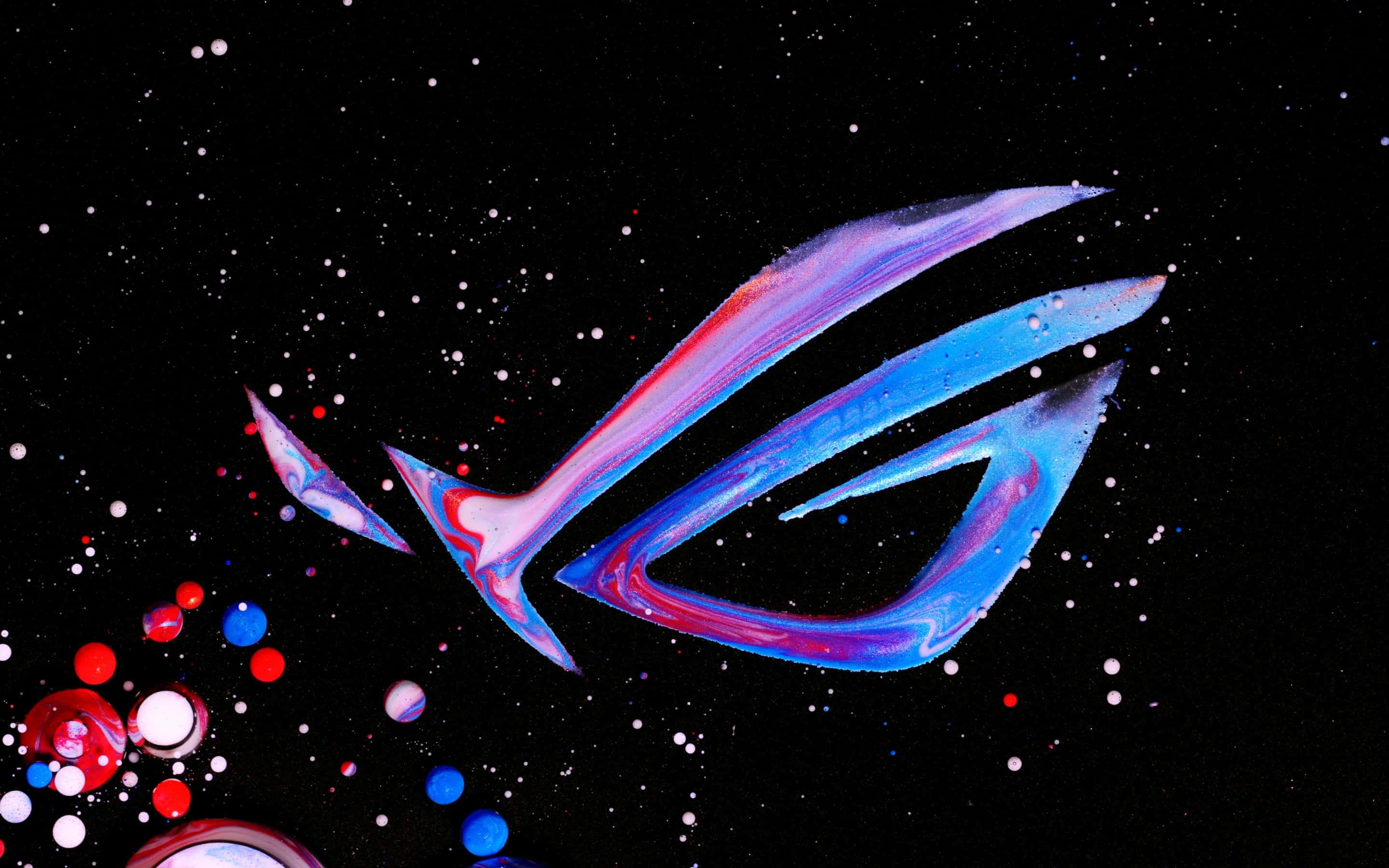 ROG logo, blue and red paint, starry black background, 2K Desktop Wallpaper