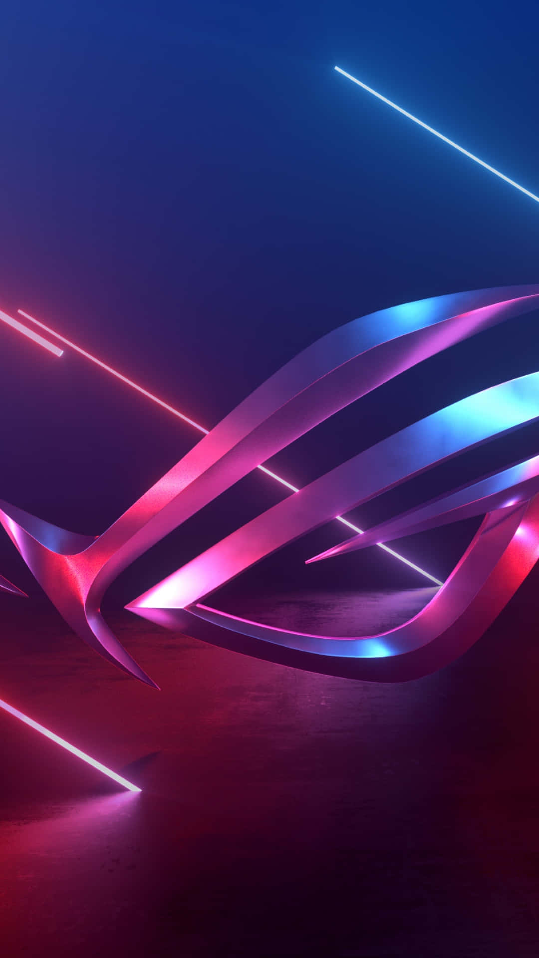 ROG logo, metallic curves, neon pink blue light streaks, Full HD Phone Wallpaper