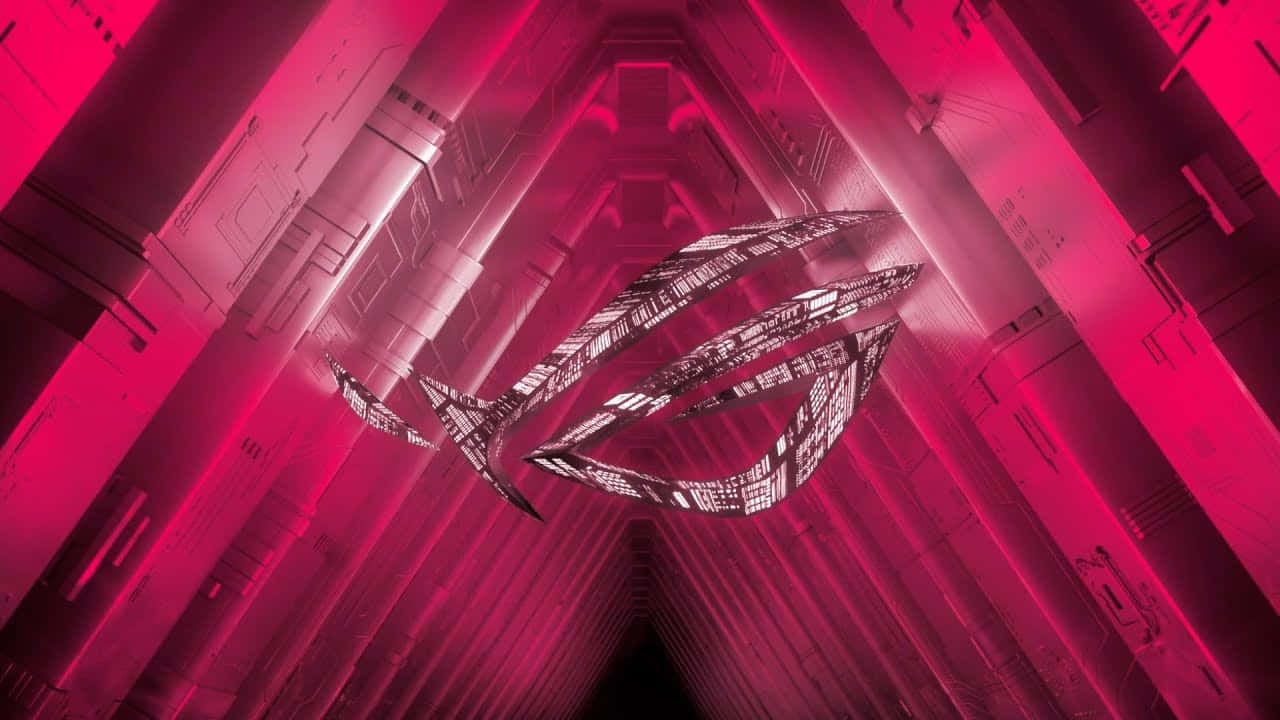 ROG logo, futuristic pink neon corridor, angular metallic walls, HD Desktop Wallpaper