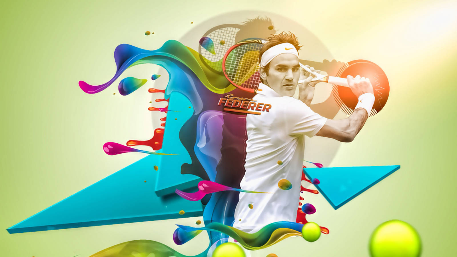 Roger Federer, tennis, vibrant abstract paint splashes, HD Desktop Wallpaper