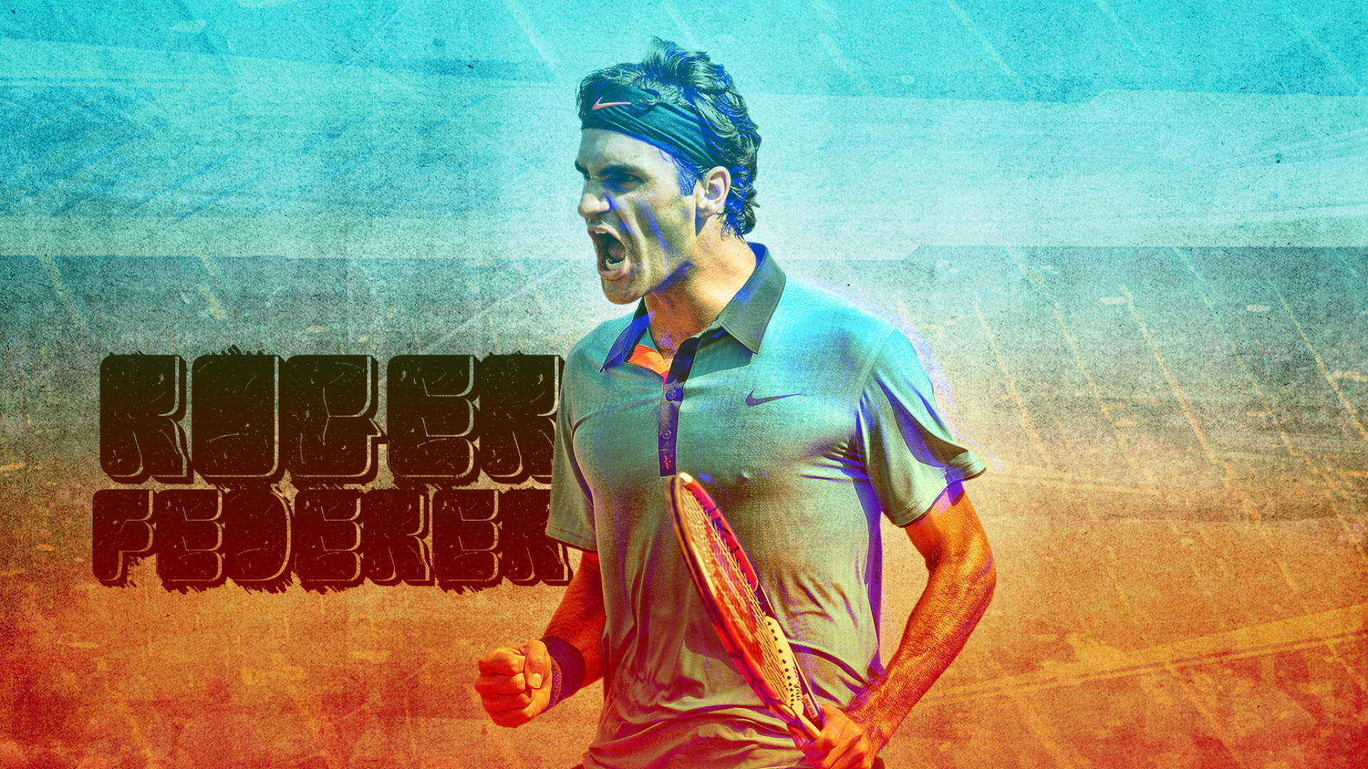 Roger Federer, tennis racket, vibrant blue, Full HD Desktop Wallpaper