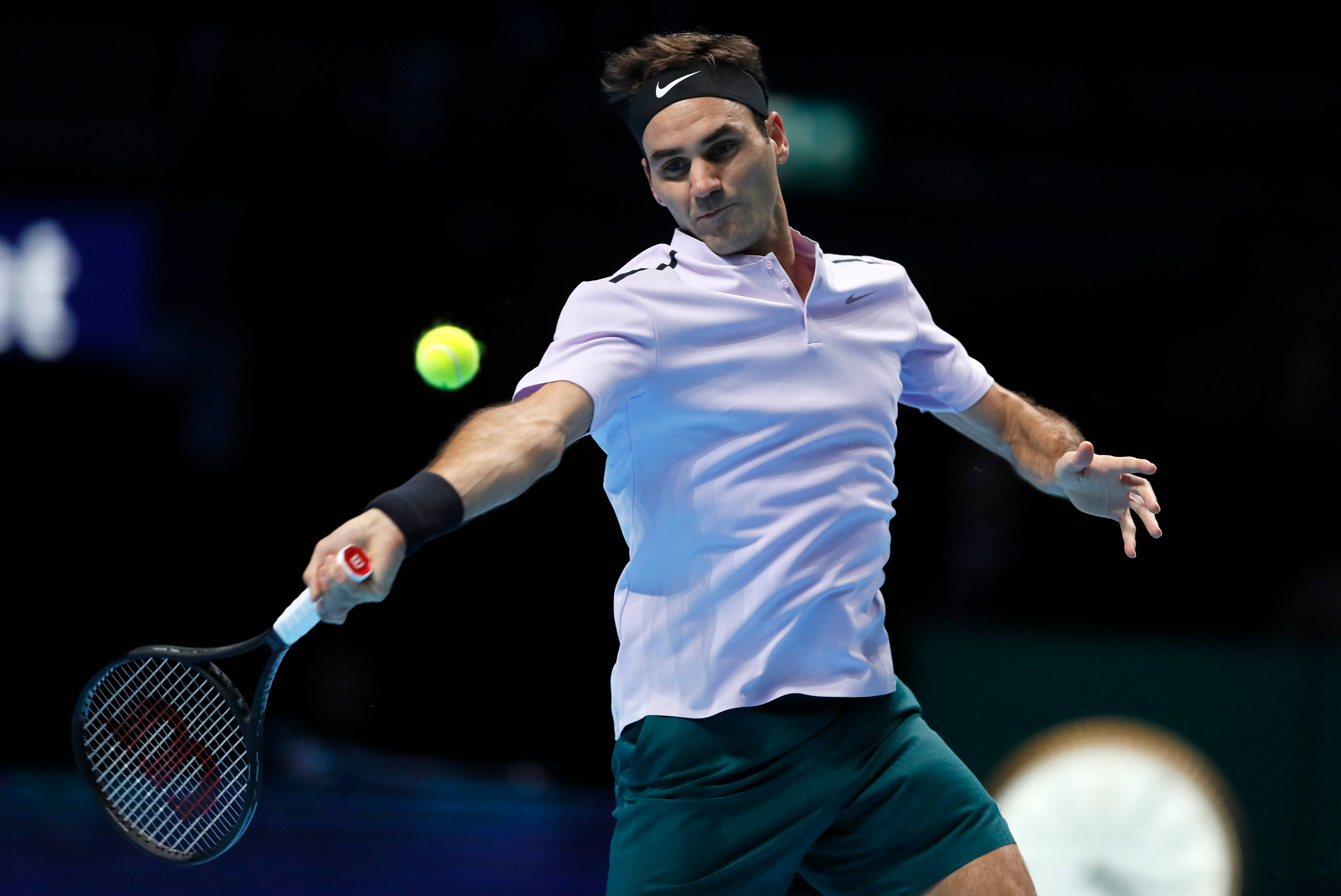 Roger Federer, white shirt, green shorts, 5K Desktop Wallpaper