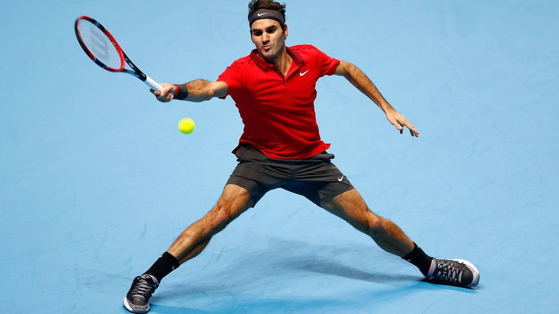 Roger Federer, 2014 London Games, red shirt, Full HD Desktop Wallpaper