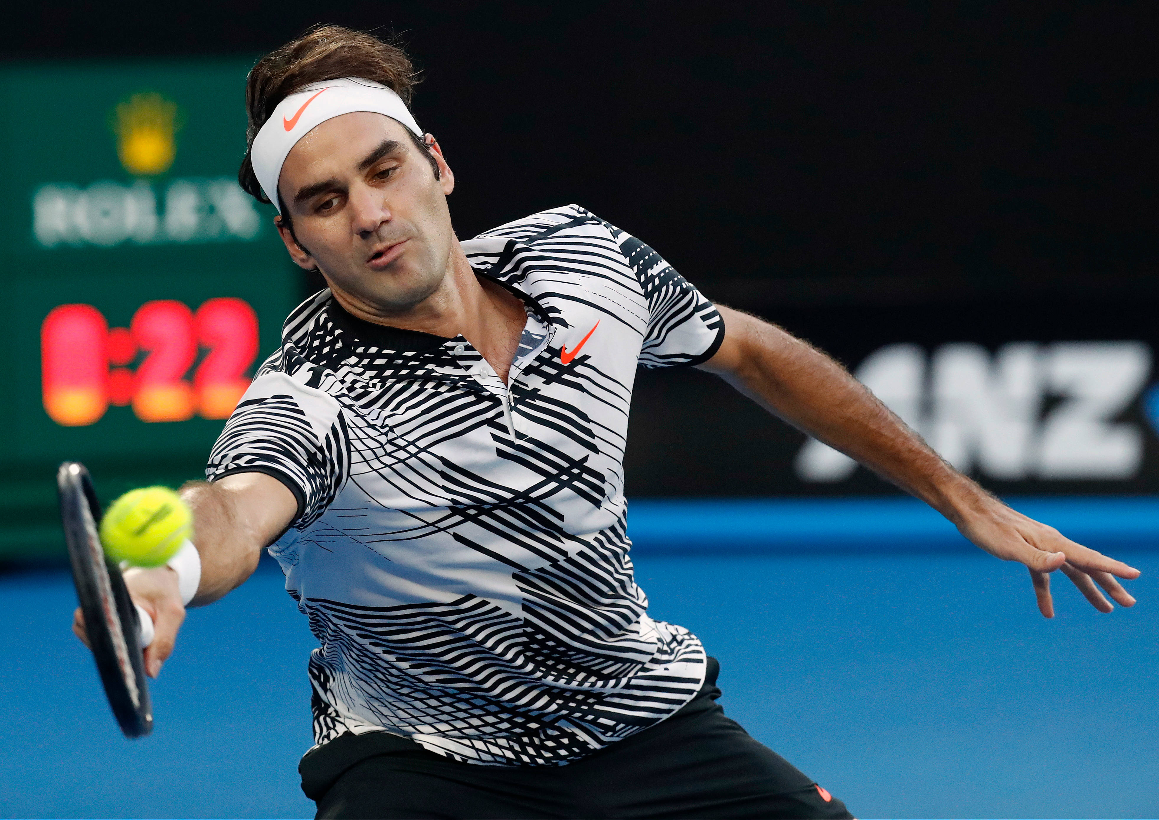 Roger Federer, forehand, blue hard court, 4K Desktop Wallpaper