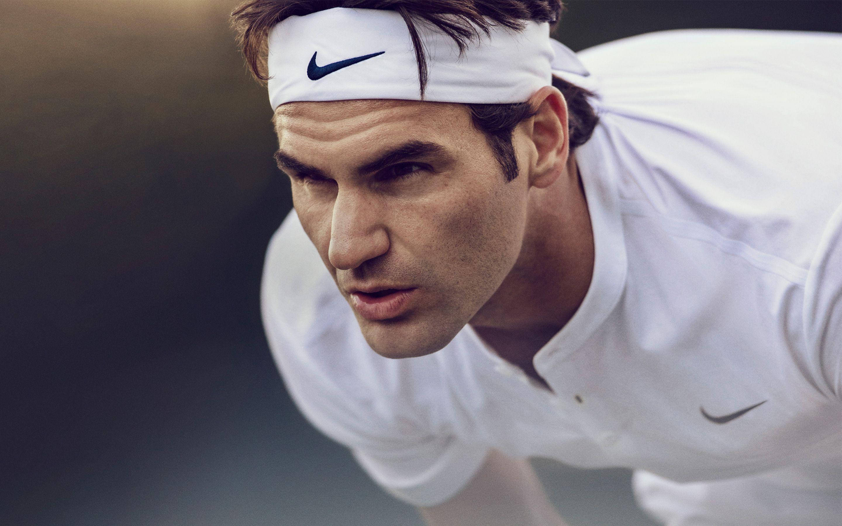 Roger Federer, white Nike gear, tennis player, 2K Desktop Wallpaper