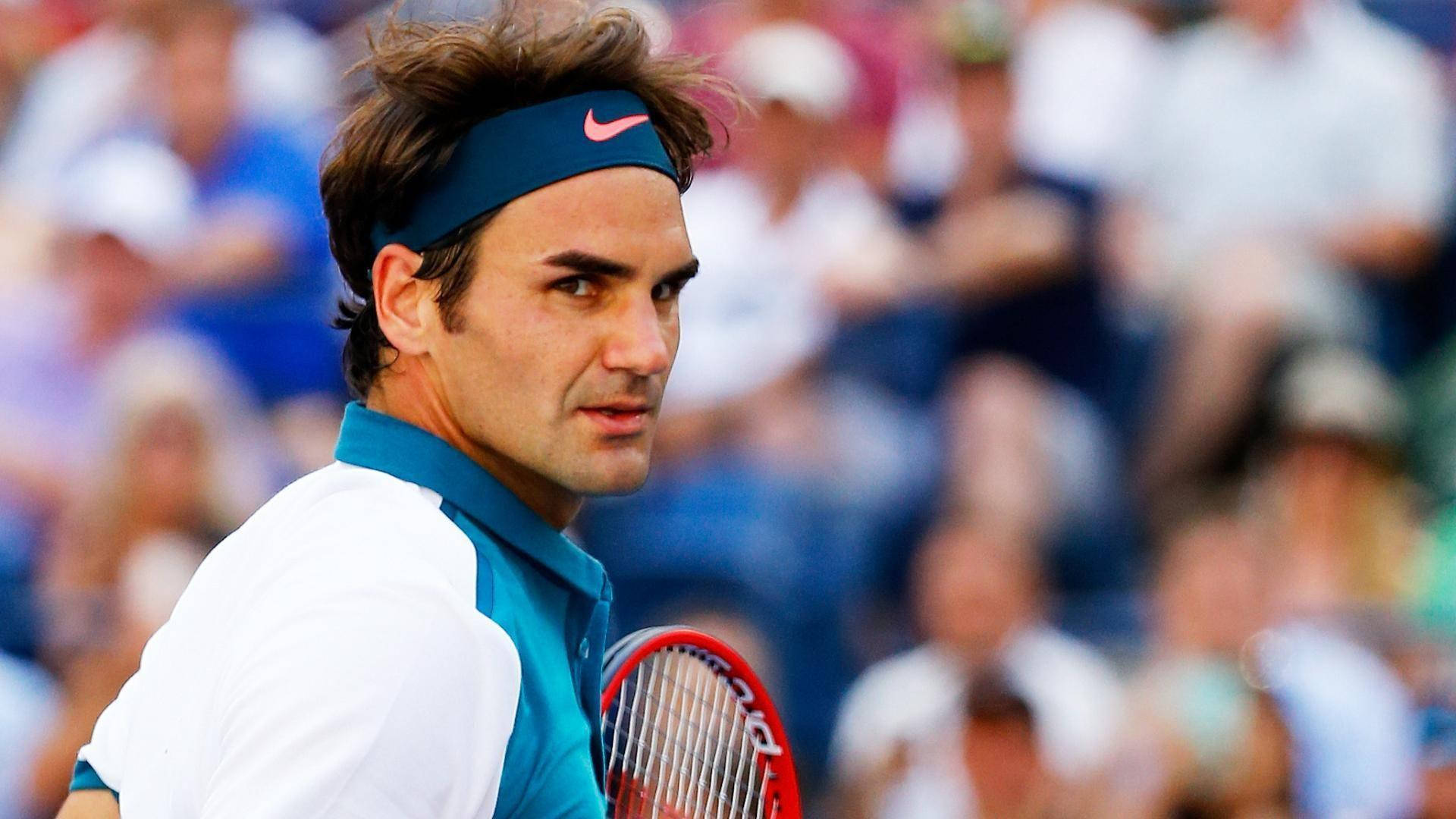 Roger Federer, blue and white shirt, racket, Full HD Desktop Wallpaper