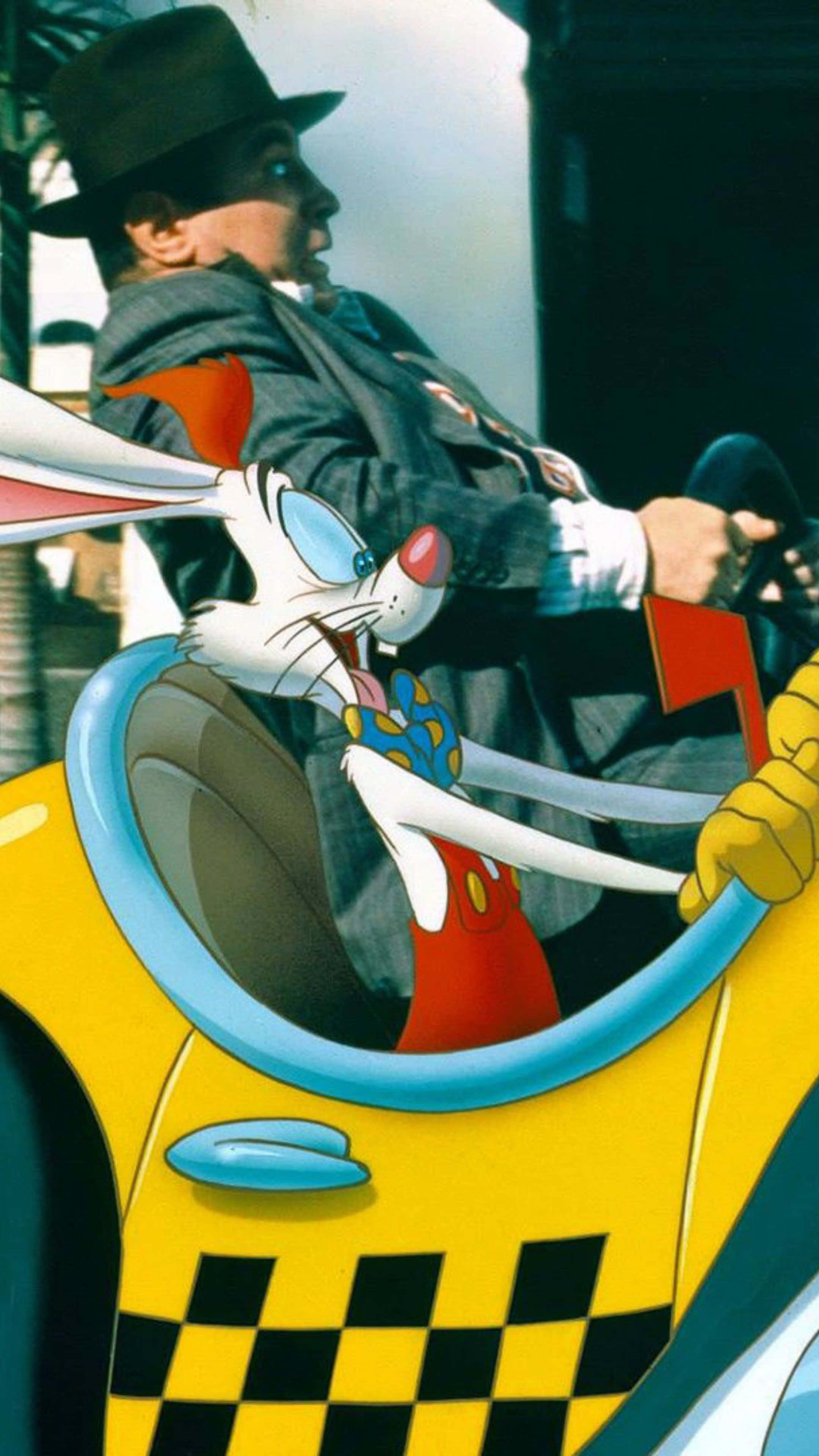 Roger Rabbit, yellow taxi, black checkered pattern, 4K Phone Wallpaper