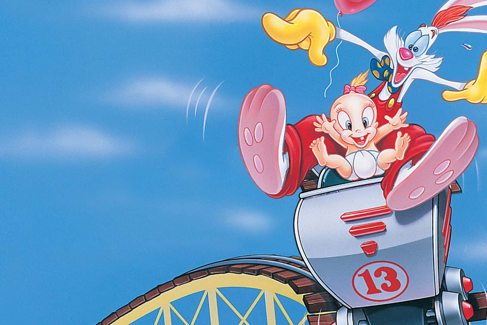 Roger Rabbit, roller coaster car numbered 13, bright blue sky, HD Desktop Wallpaper
