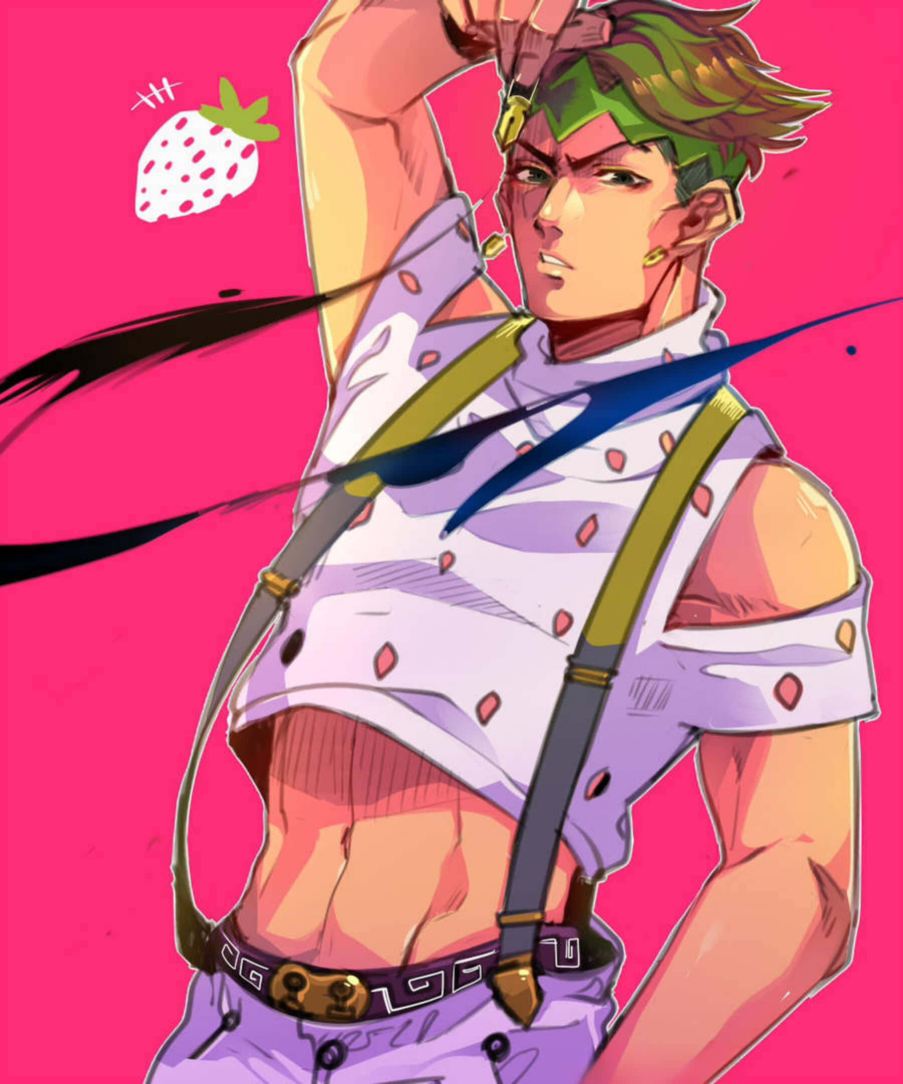Rohan Kishibe, green hair, suspenders, Full HD Phone Wallpaper