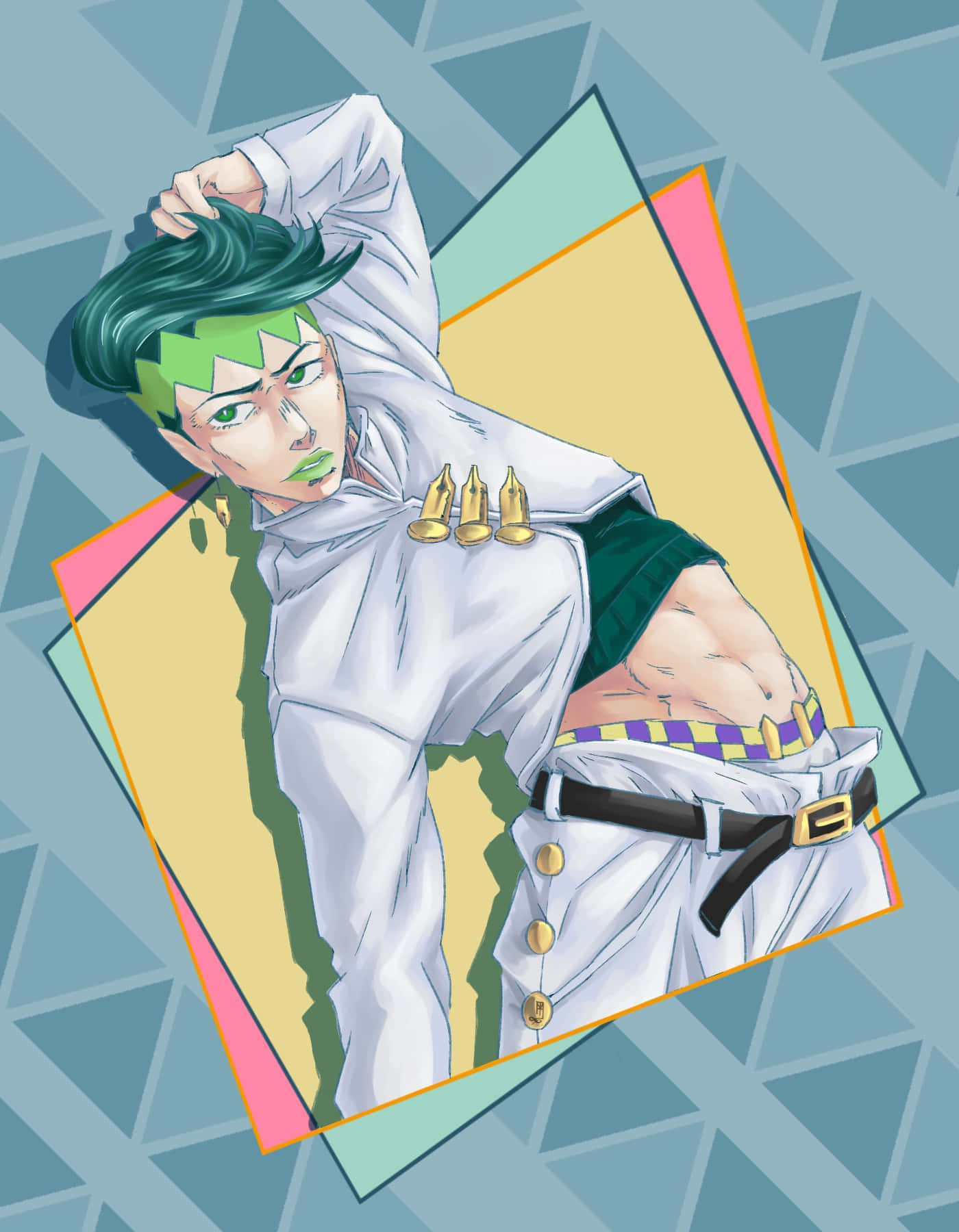 Rohan Kishibe, green hair, sharp eyes, HD Phone Wallpaper