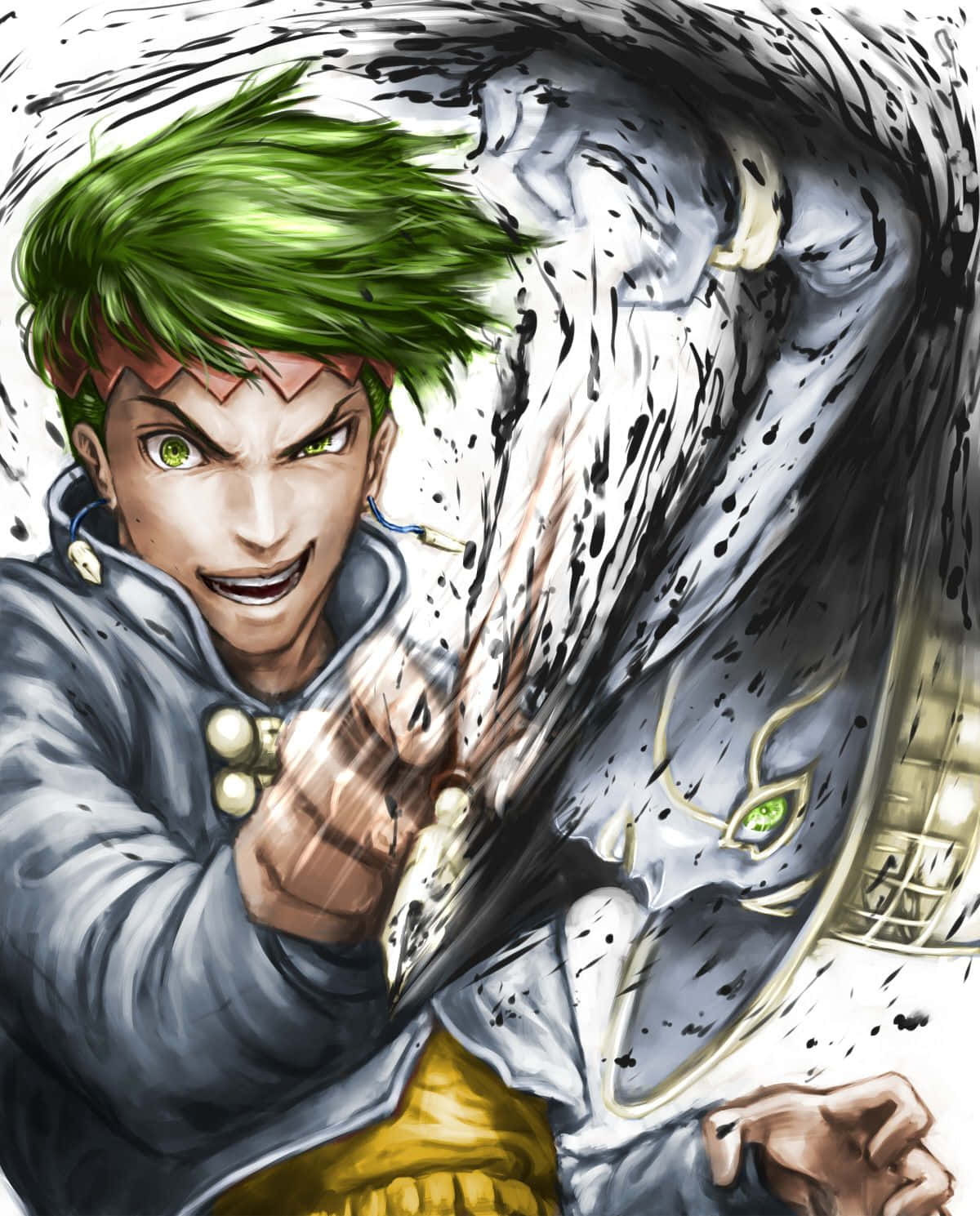 Rohan Kishibe, green hair, green eyes, HD Phone Wallpaper
