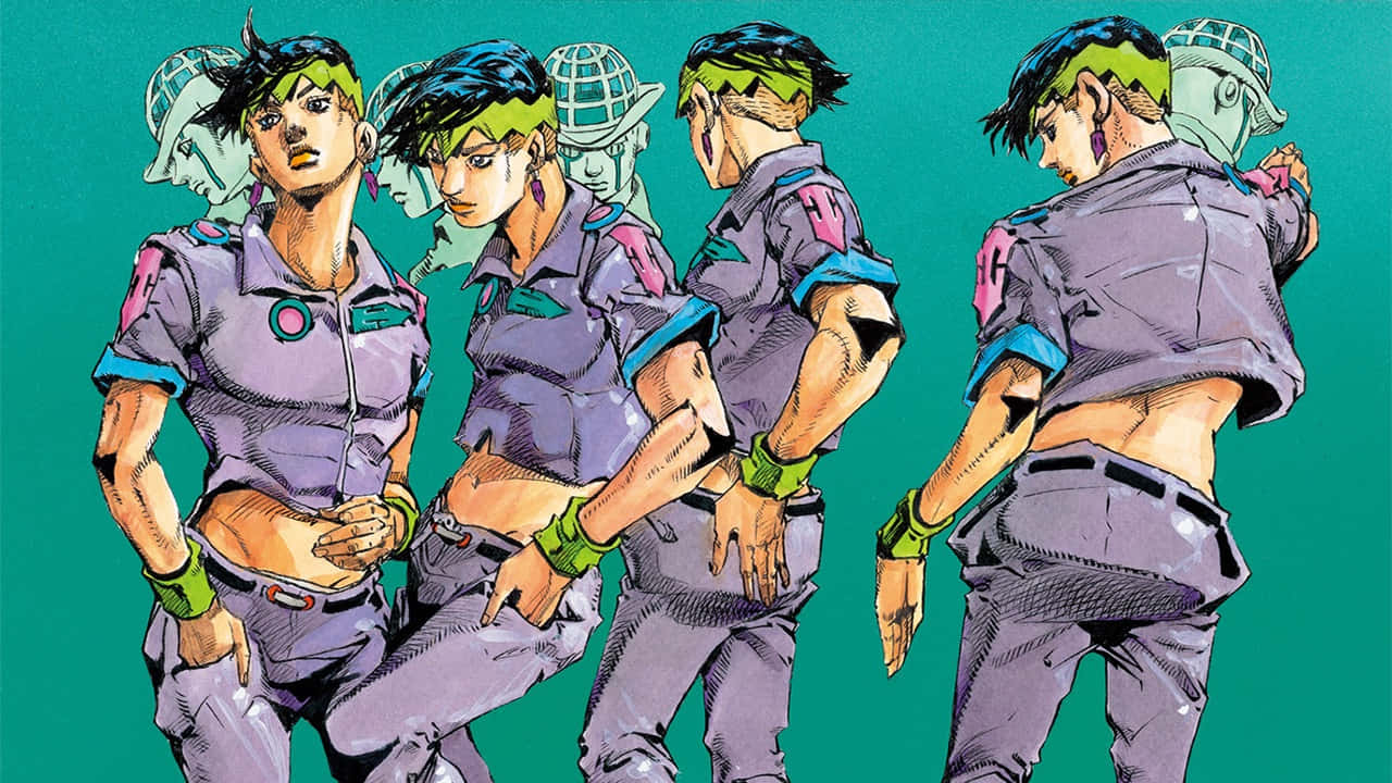 Rohan Kishibe, teal background, ghostly globe heads, HD Desktop Wallpaper