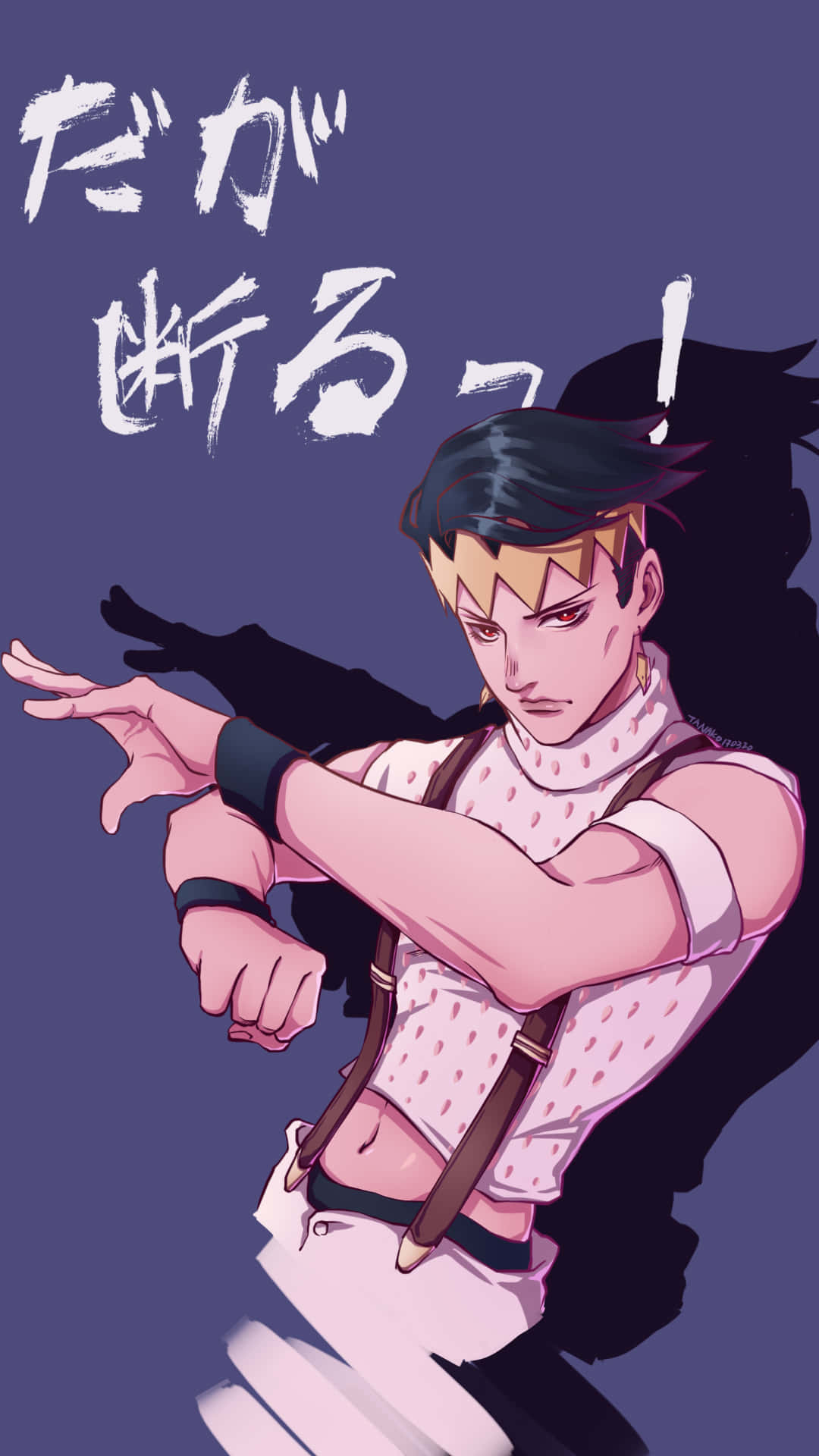 Rohan Kishibe, spiky hair, suspenders, Full HD Phone Wallpaper