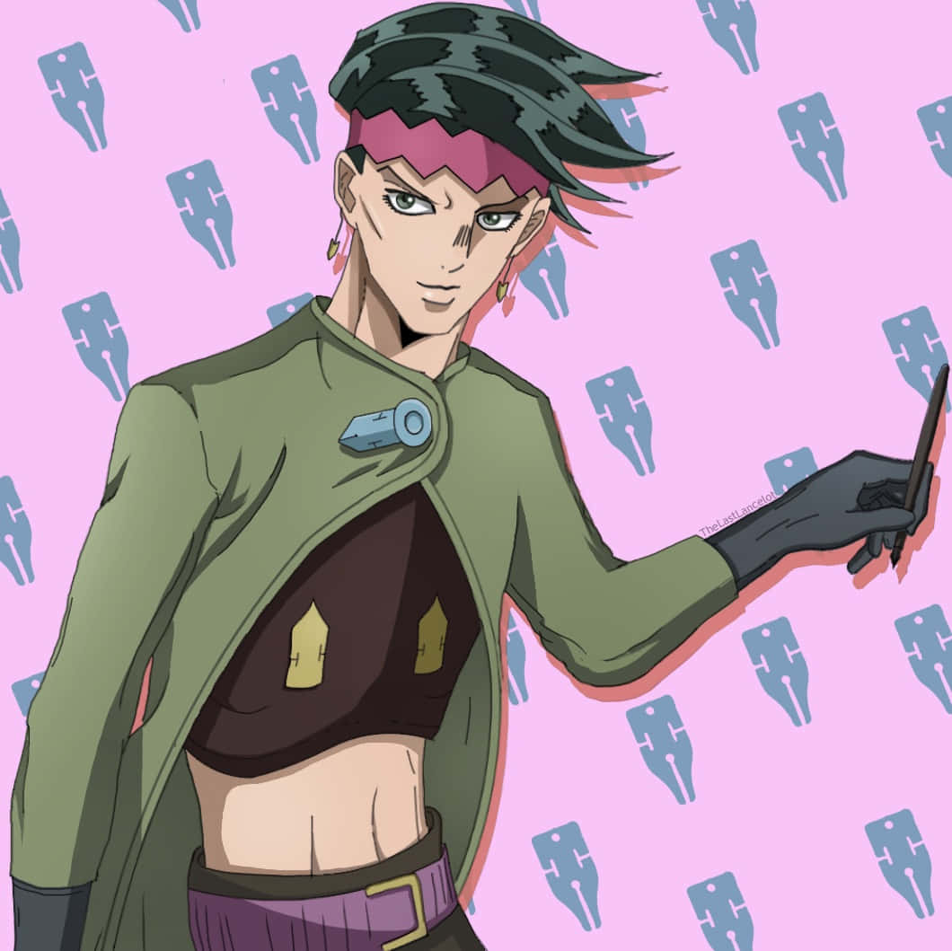 Rohan Kishibe, green jacket, pink headband, SD Desktop Wallpaper