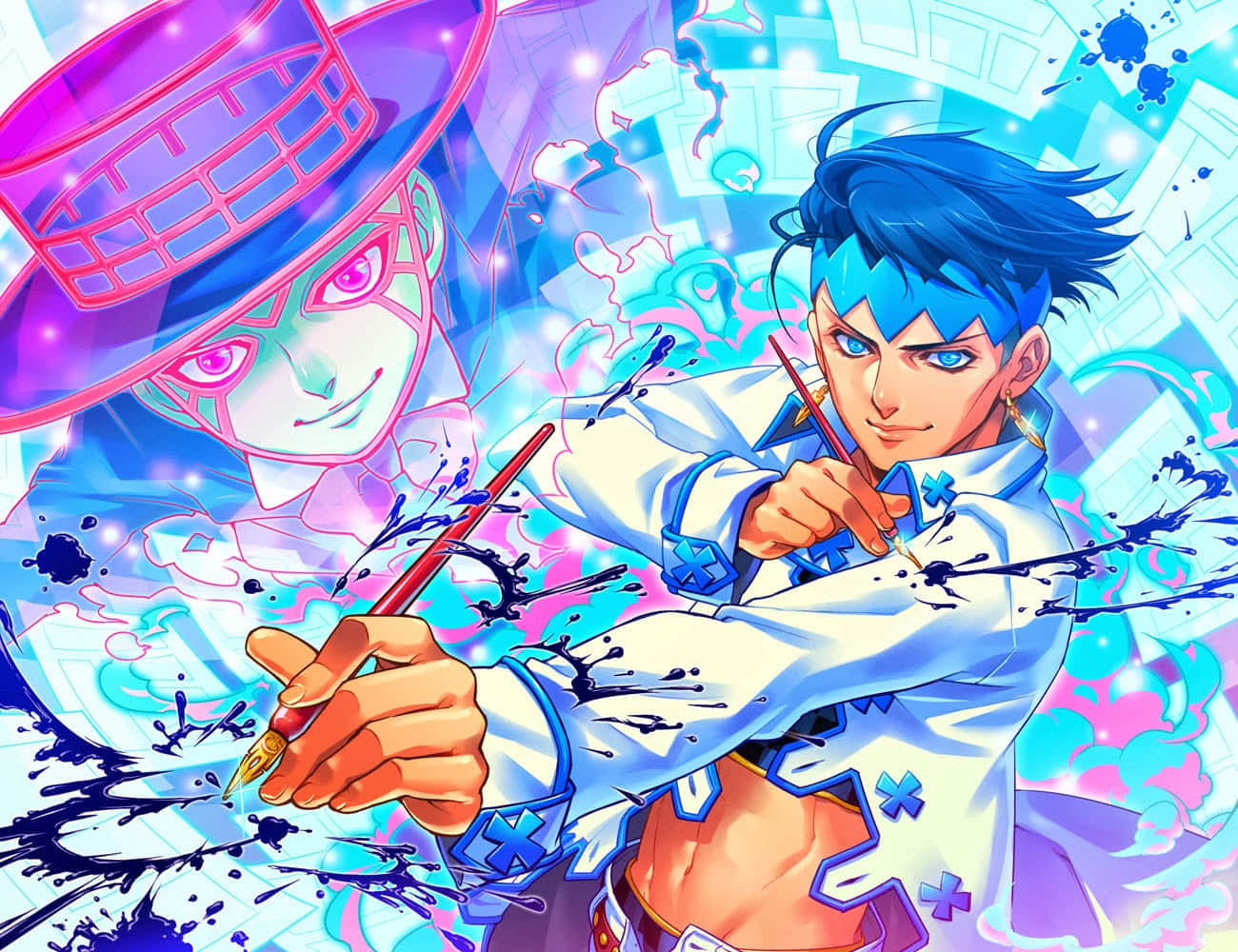 Rohan Kishibe, blue hair, white coat, HD Desktop Wallpaper