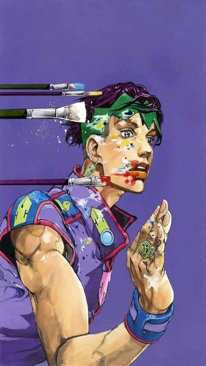 Rohan Kishibe, paint-splattered face, brushes embedded in his head, HD Phone Wallpaper