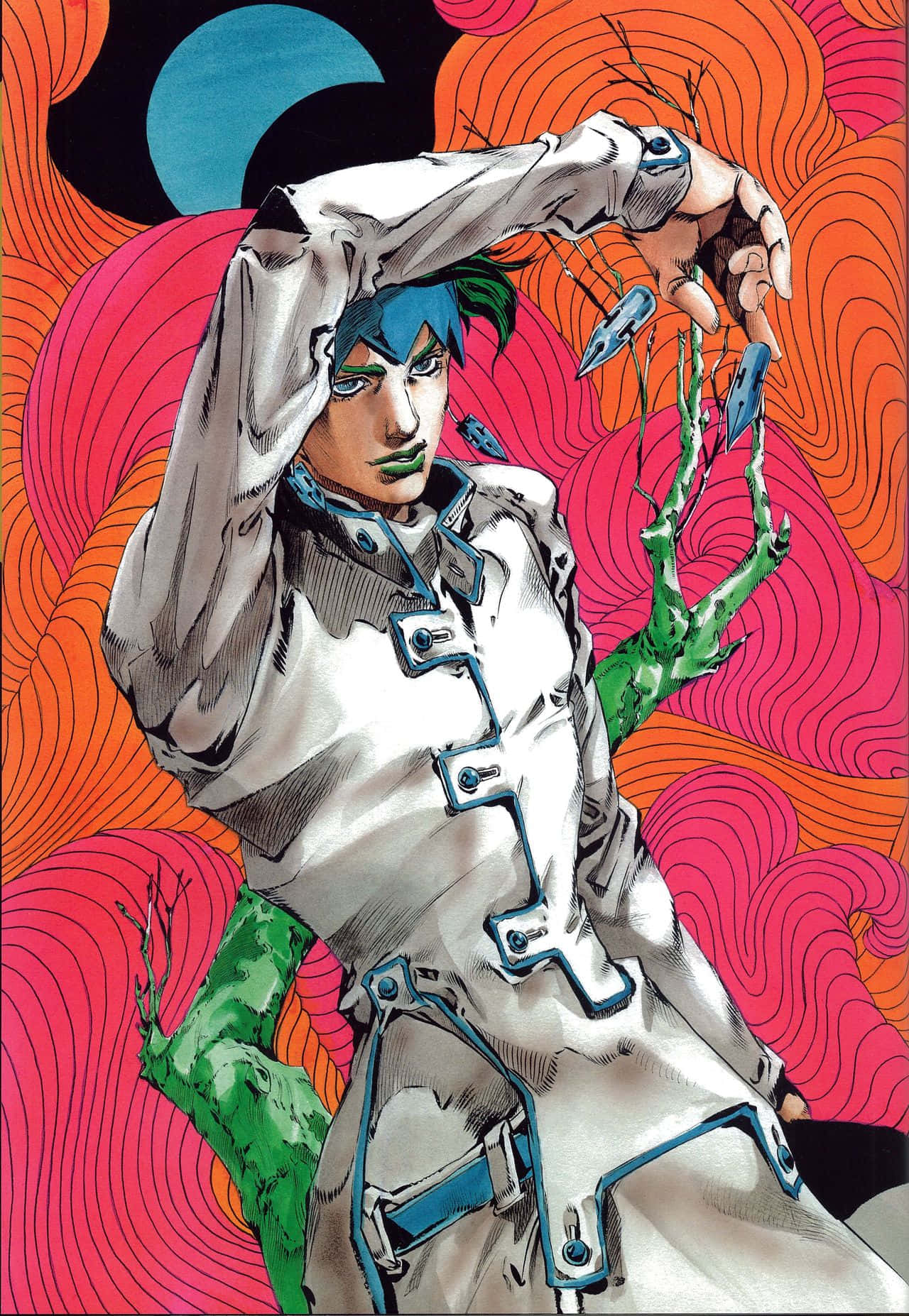 Rohan Kishibe, blue-haired, white coat with blue accents, HD Phone Wallpaper