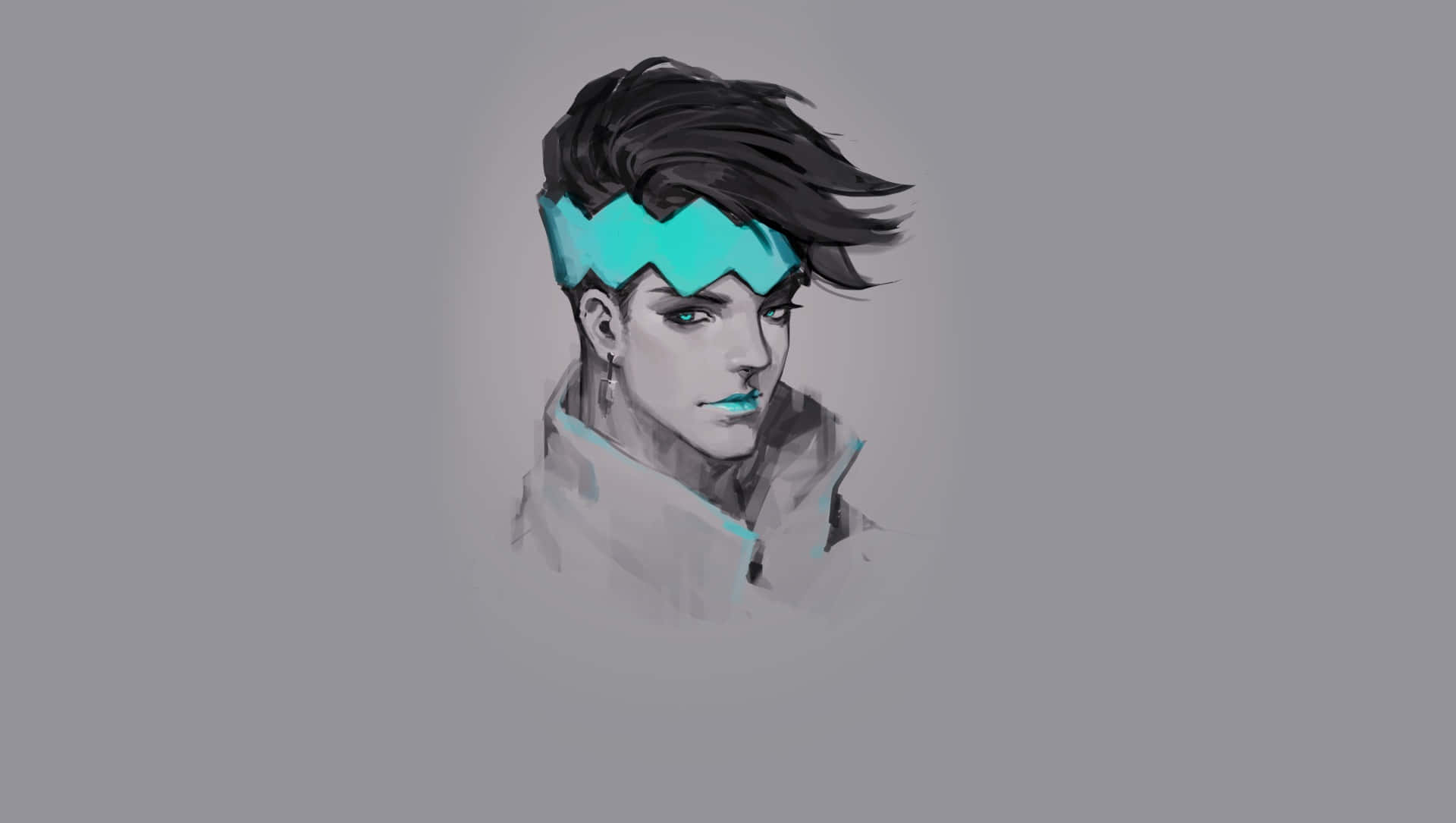 Rohan Kishibe, turquoise zigzag headband, muted gray background, Full HD Desktop Wallpaper