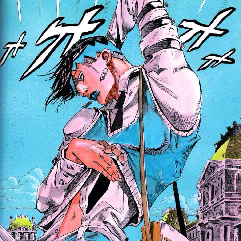 Rohan Kishibe, white suit, bright blue sky, SD Desktop Wallpaper