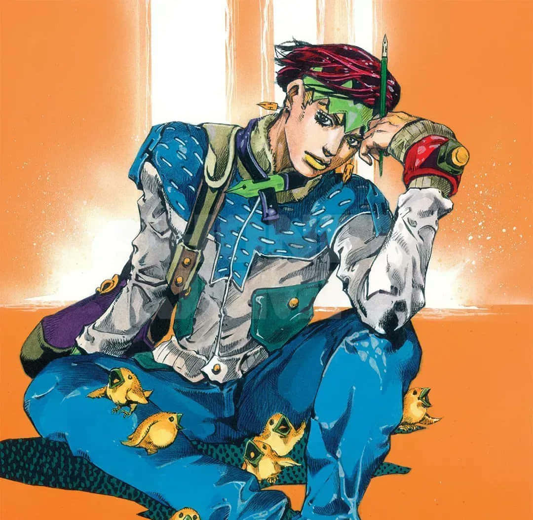 Rohan Kishibe, red hair, green face paint, SD Desktop Wallpaper