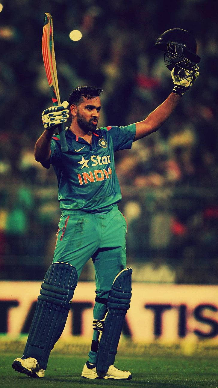Rohit Sharma, green cricket uniform, bat, HD Phone Wallpaper