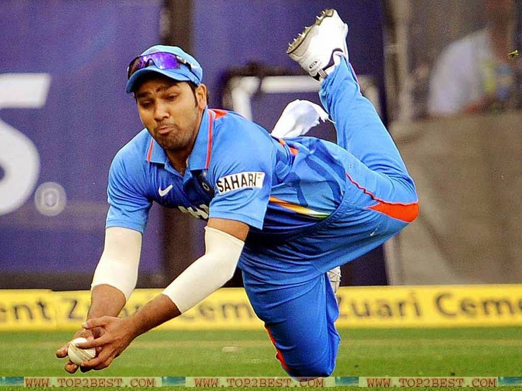 Rohit Sharma, blue uniform, green field, SD Desktop Wallpaper