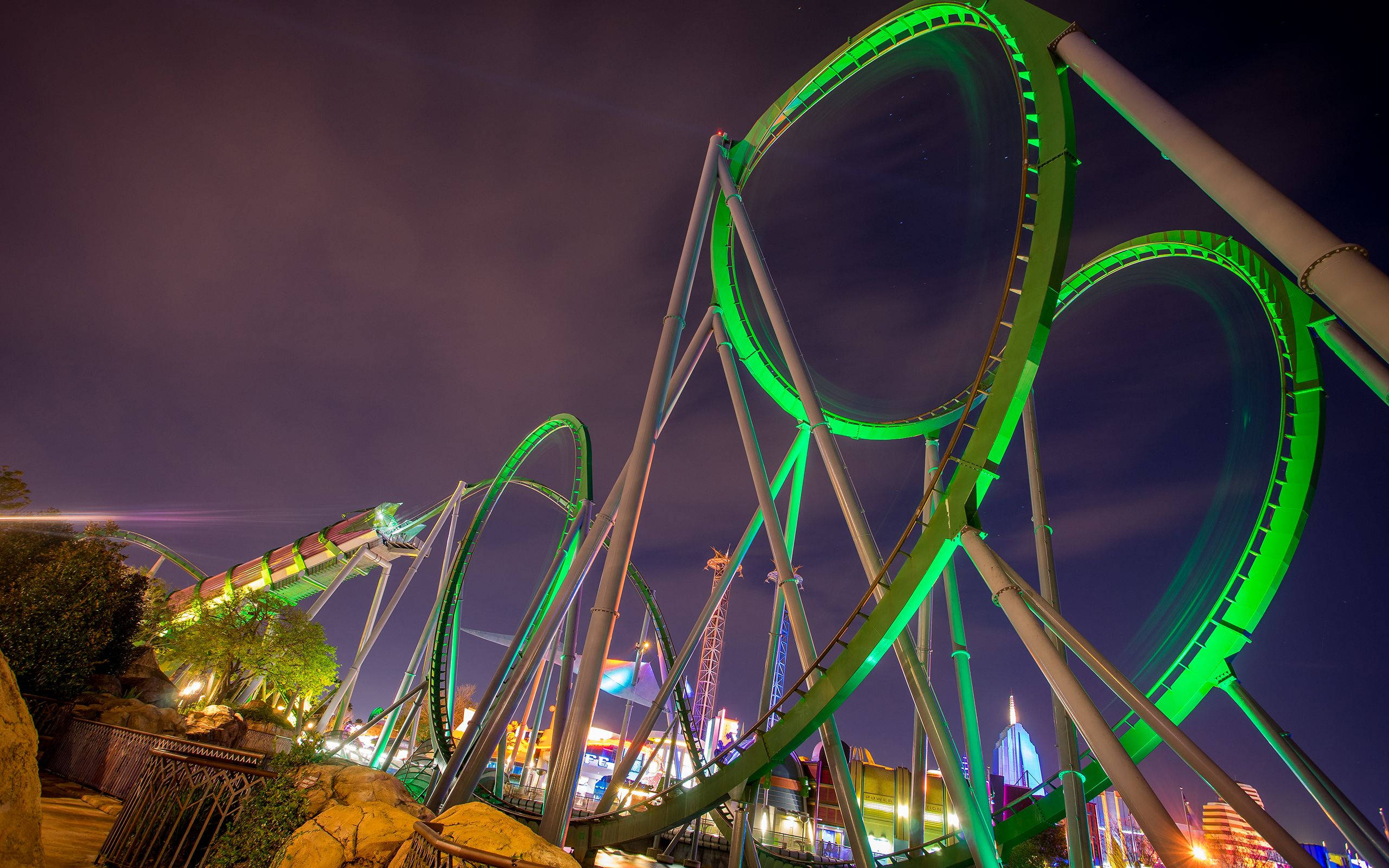 roller coaster, high arching loops, green, 2K Desktop Wallpaper