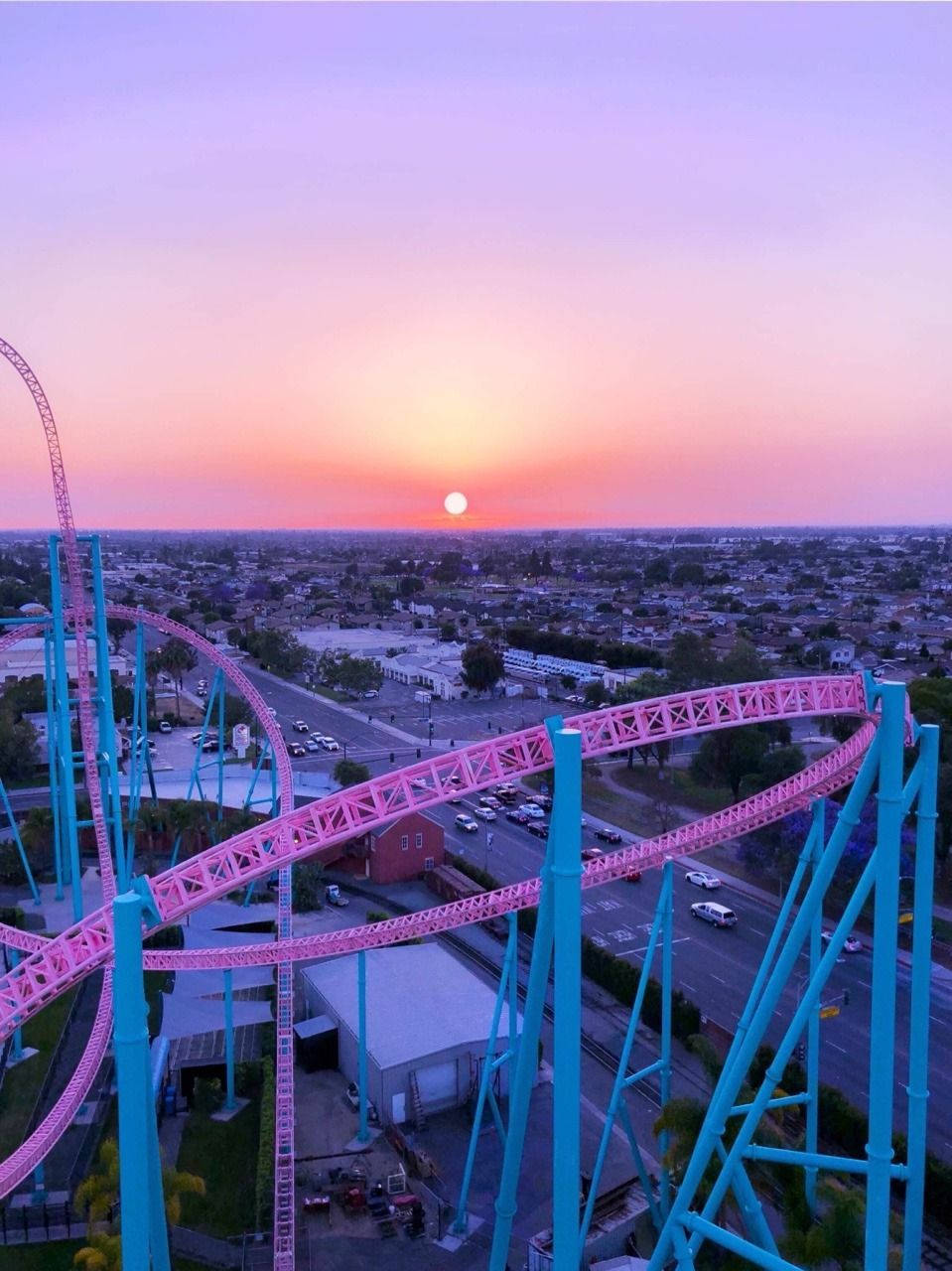 roller coaster, sunset, vibrant pink, HD Phone Wallpaper