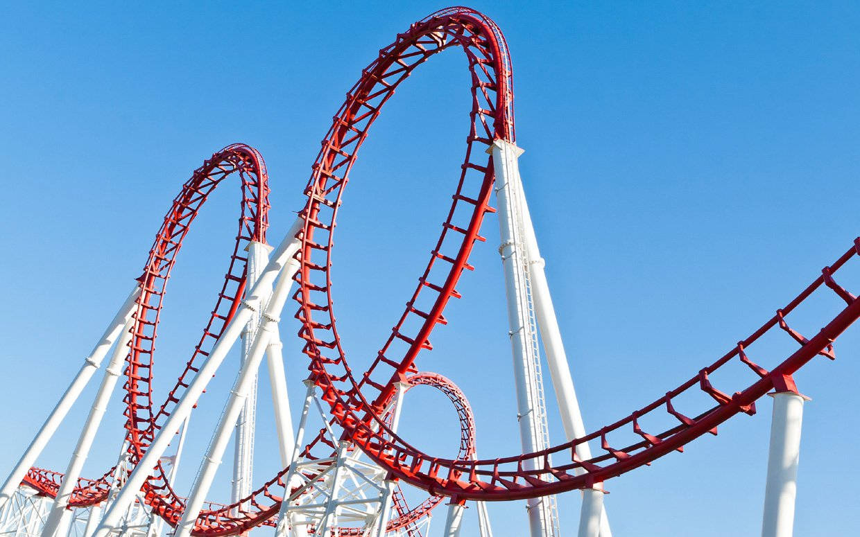 roller coaster, double loop, bold red, SD Desktop Wallpaper