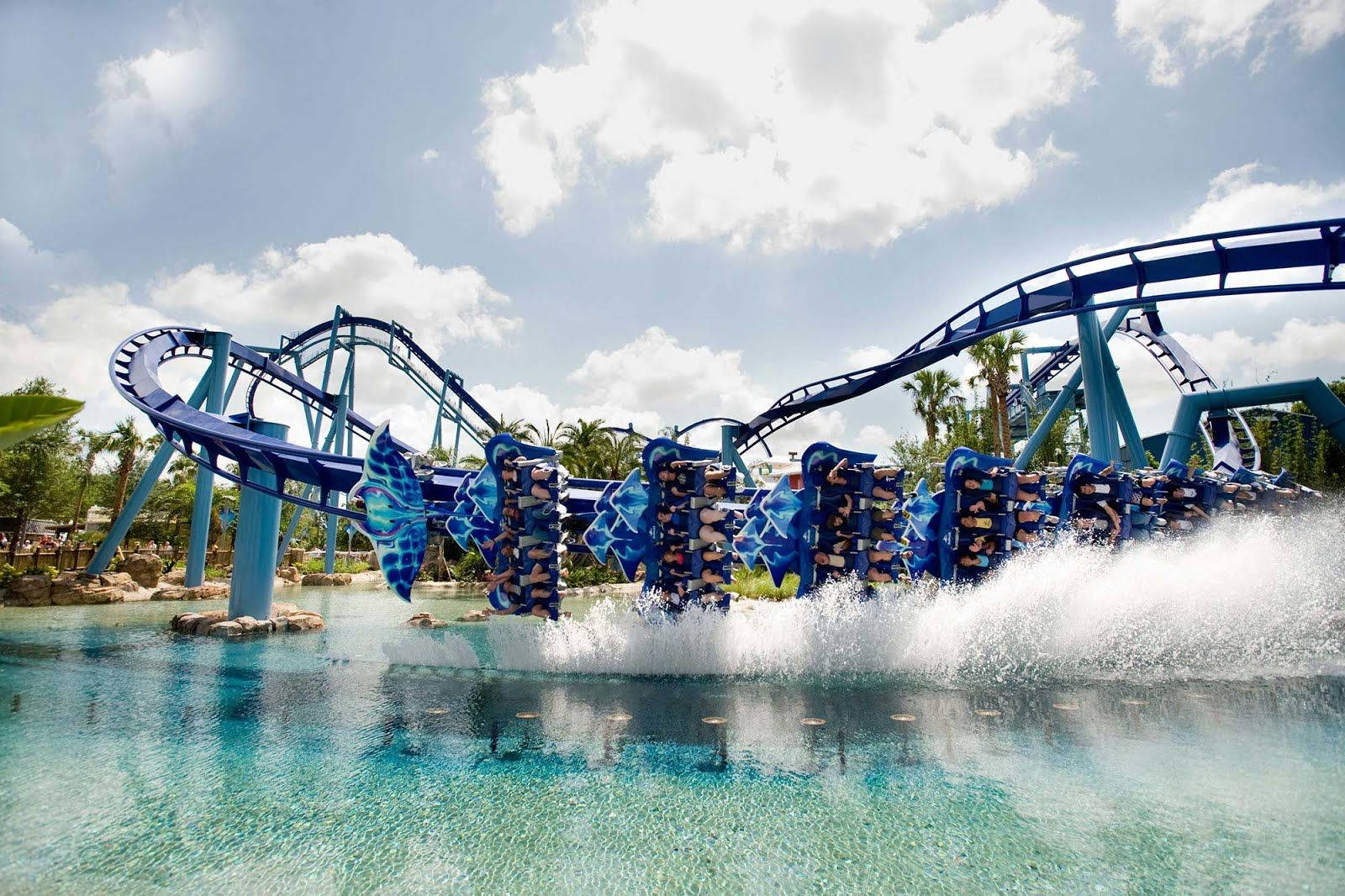 blue water roller coaster, turquoise water, explosive splashes, HD Desktop Wallpaper