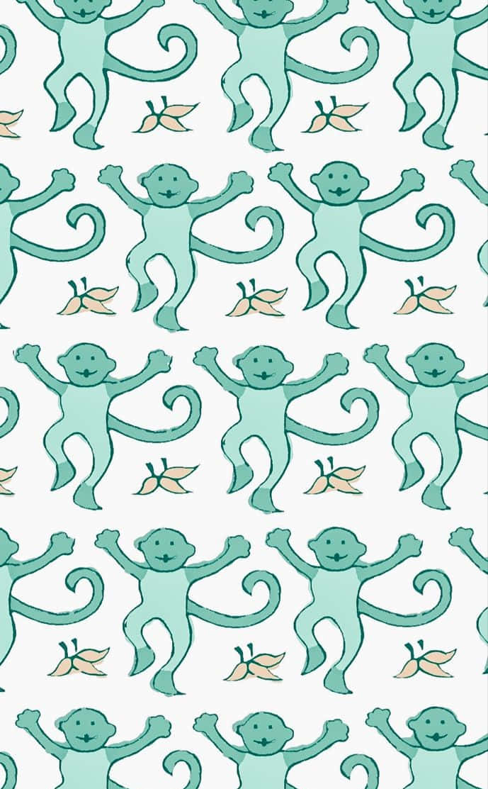 Roller Rabbit, monkey pattern, teal cartoon monkeys, SD Phone Wallpaper